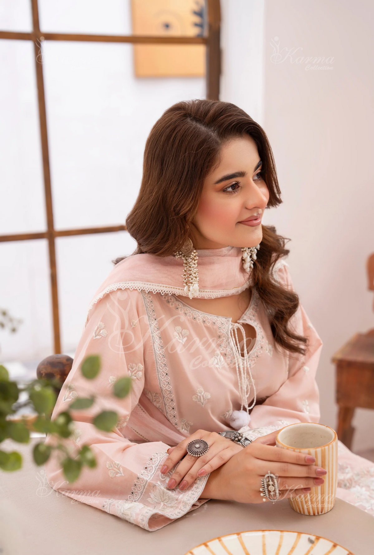 Farshi Shalwar with Embroidered Karma CollectionROSE QUARTZ SKU:KC-1476