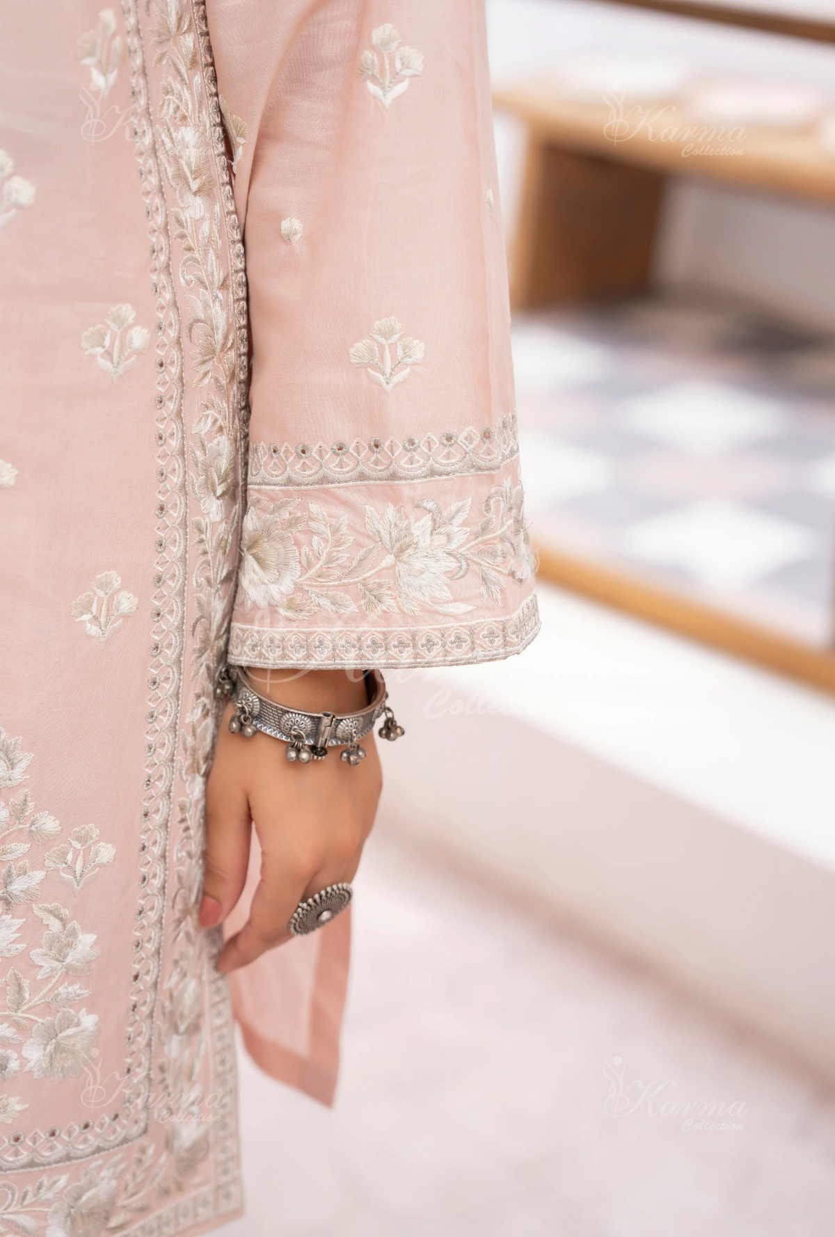 Farshi Shalwar with Embroidered Karma CollectionROSE QUARTZ SKU:KC-1476
