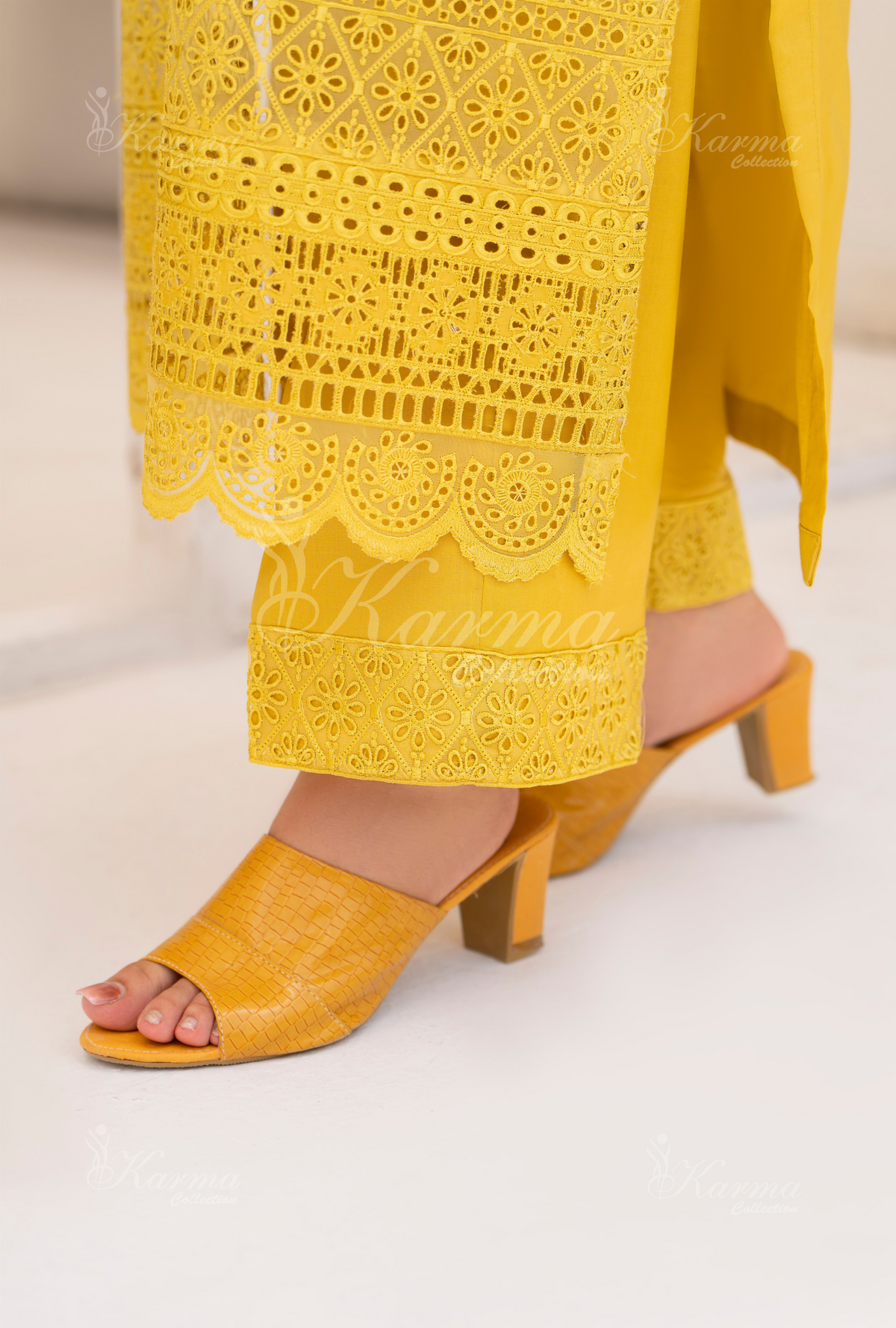 Afsana By KARMA COLLECTION (1385) Flaxen Mustard Chikankari Edit Latest Volume Causal 3 piece Suit