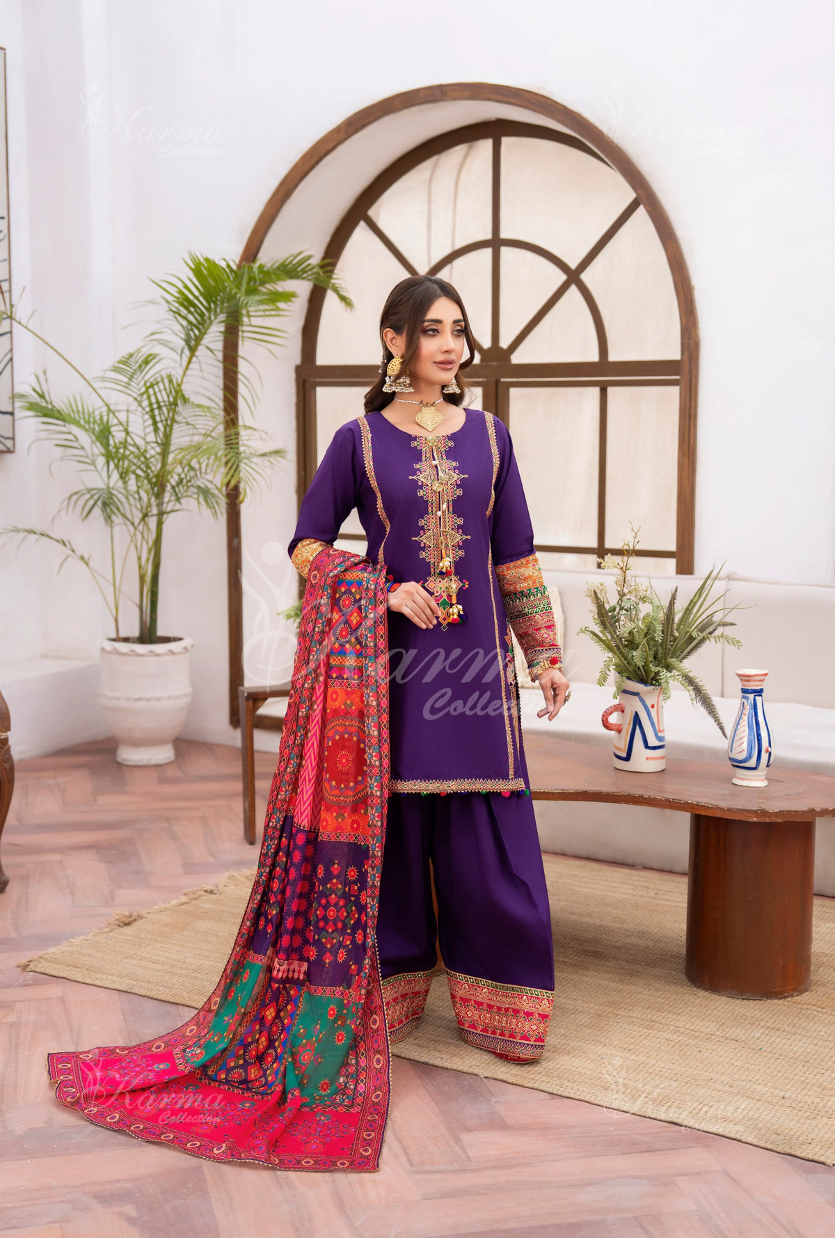 Farshi Shalwar with Embroidered Karma CollectionAMETHYST MIST SKU:KC-1483