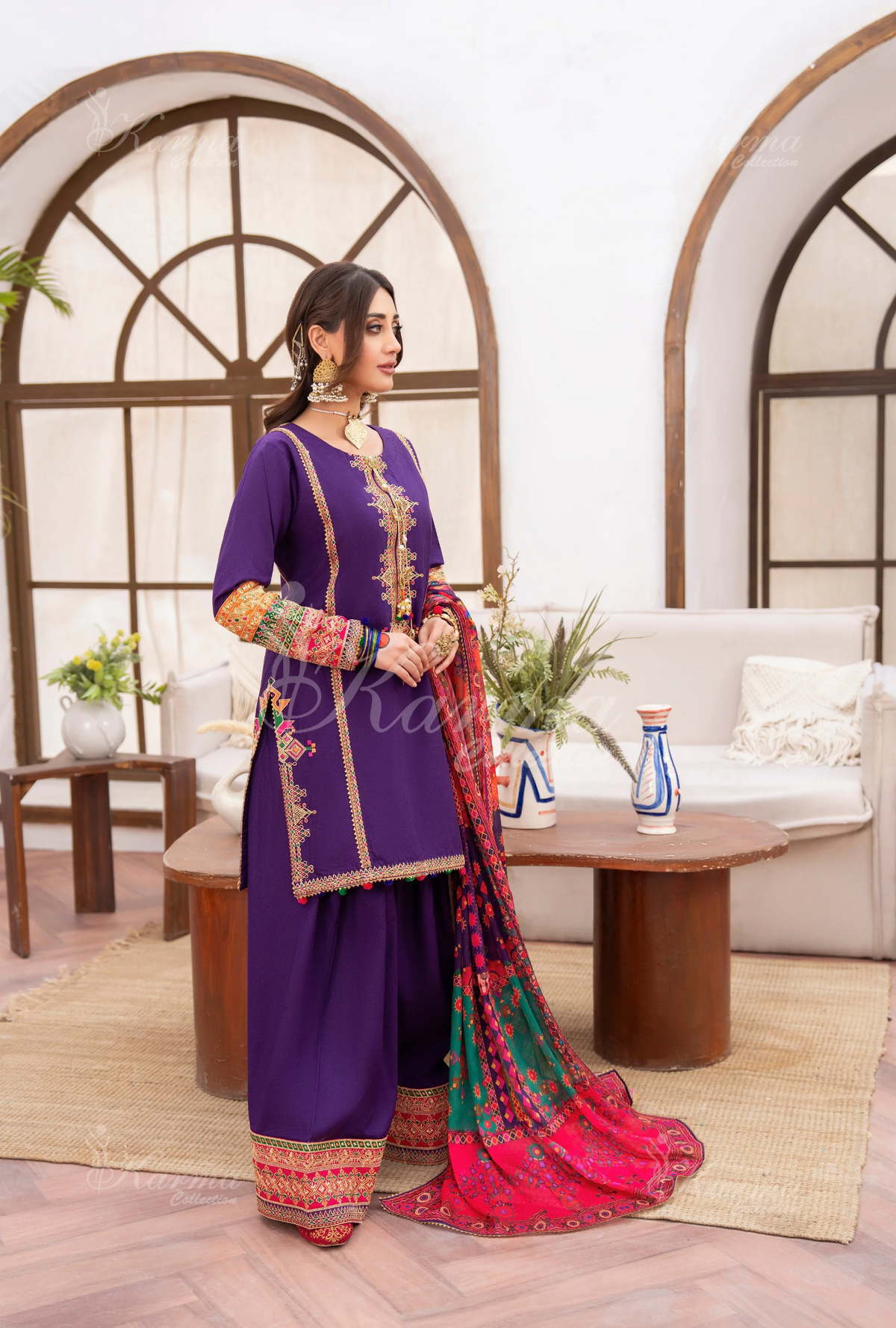 Farshi Shalwar with Embroidered Karma CollectionAMETHYST MIST SKU:KC-1483