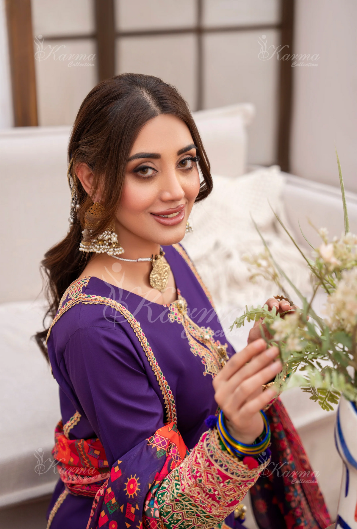 Farshi Shalwar with Embroidered Karma CollectionAMETHYST MIST SKU:KC-1483