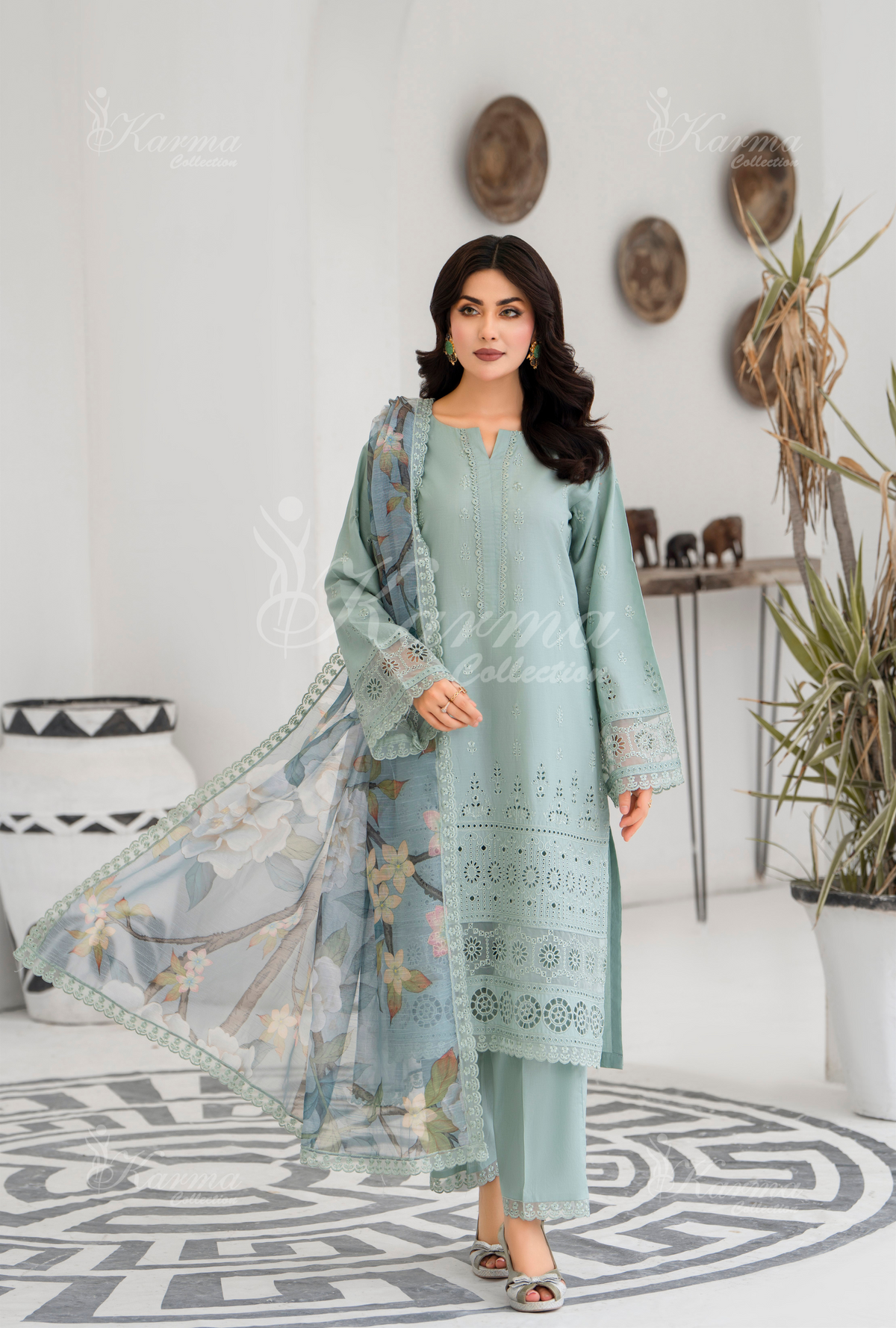 Afsana By KARMA COLLECTION (1394) Mint Blue Chikankari Edit Latest Volume 2