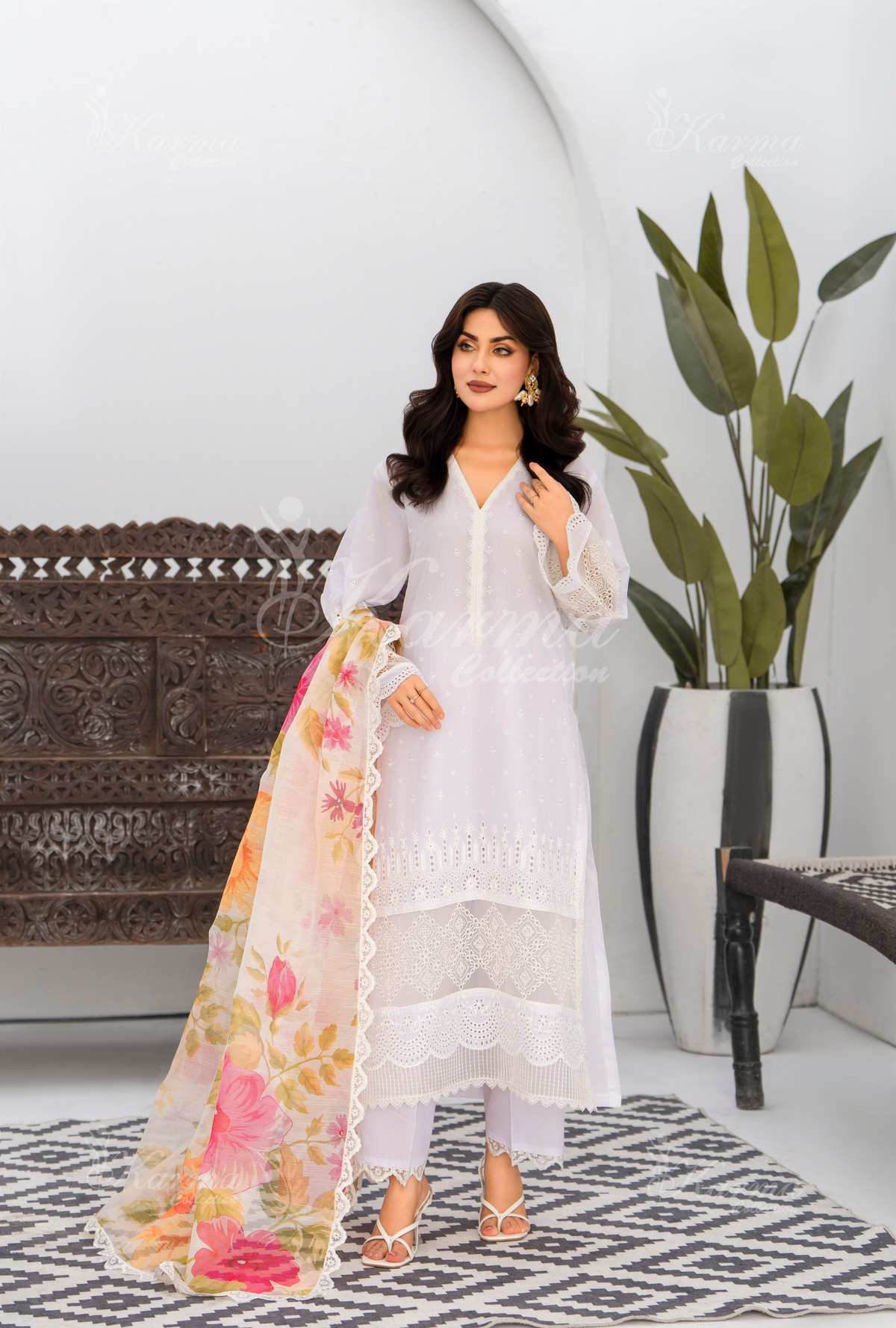 Afsana By KARMA COLLECTION (1392) WhiteChikankari Edit Latest Volume Causal 3 piece Suit