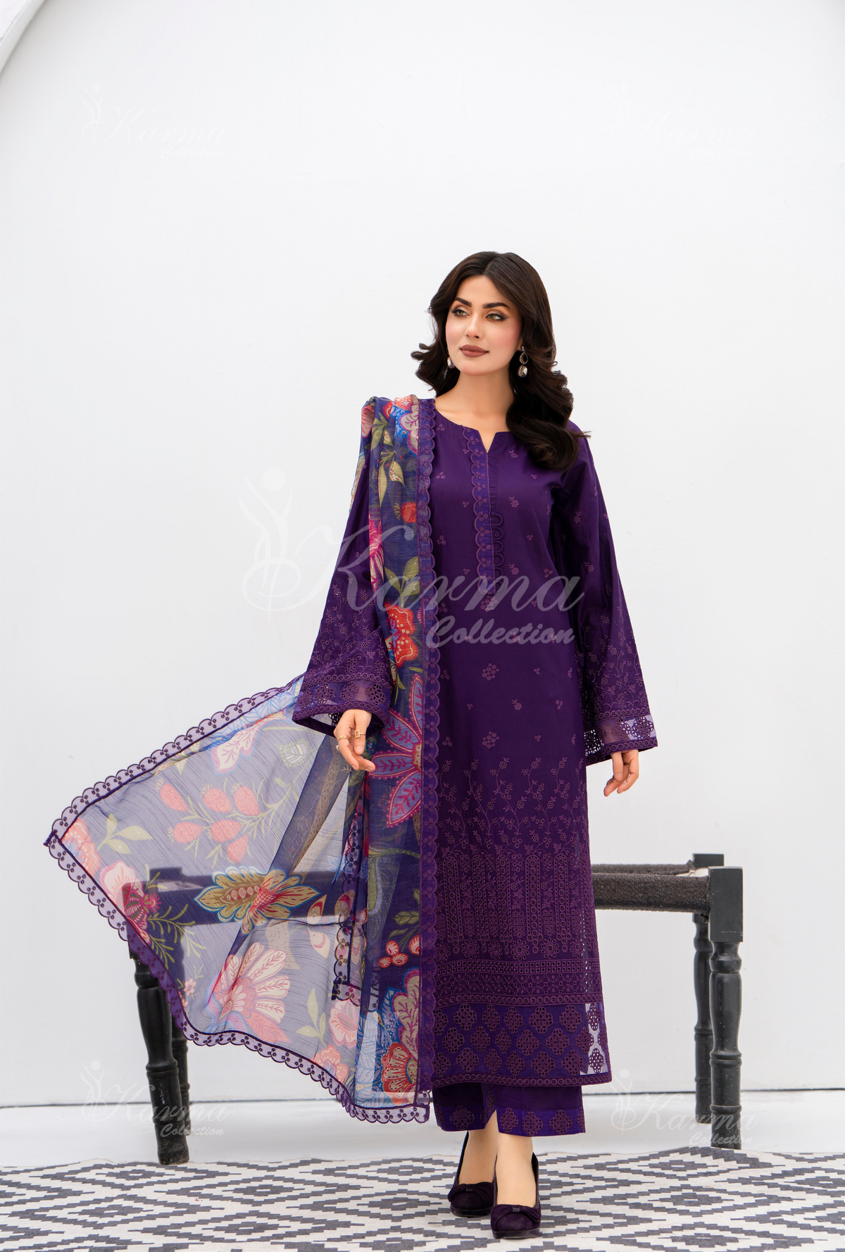 Afsana By KARMA COLLECTION (1391) Plum Chikankari Edit Latest Volume Causal 3 piece Suit