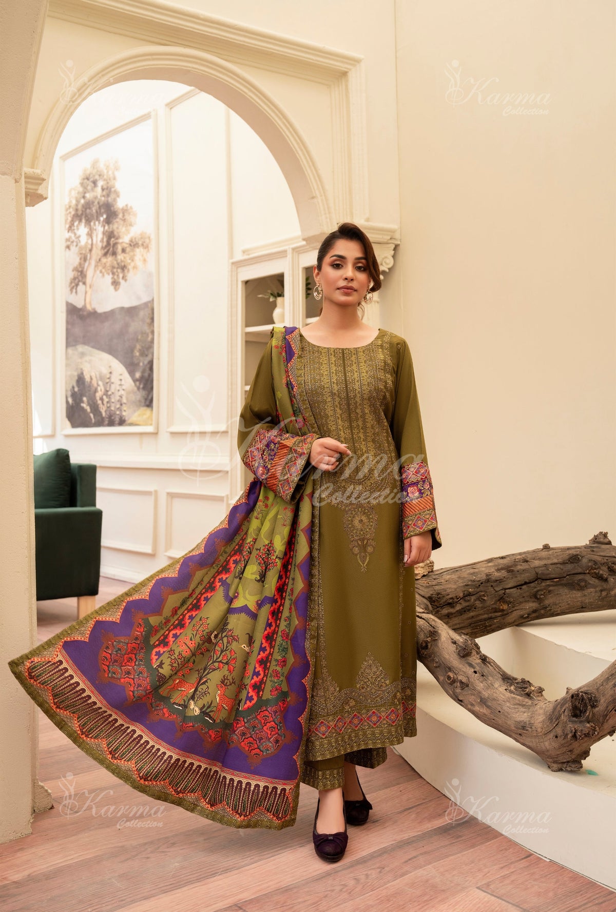 Karma Collection Winter 2024 Aangan II KC-1410 | OLIVE