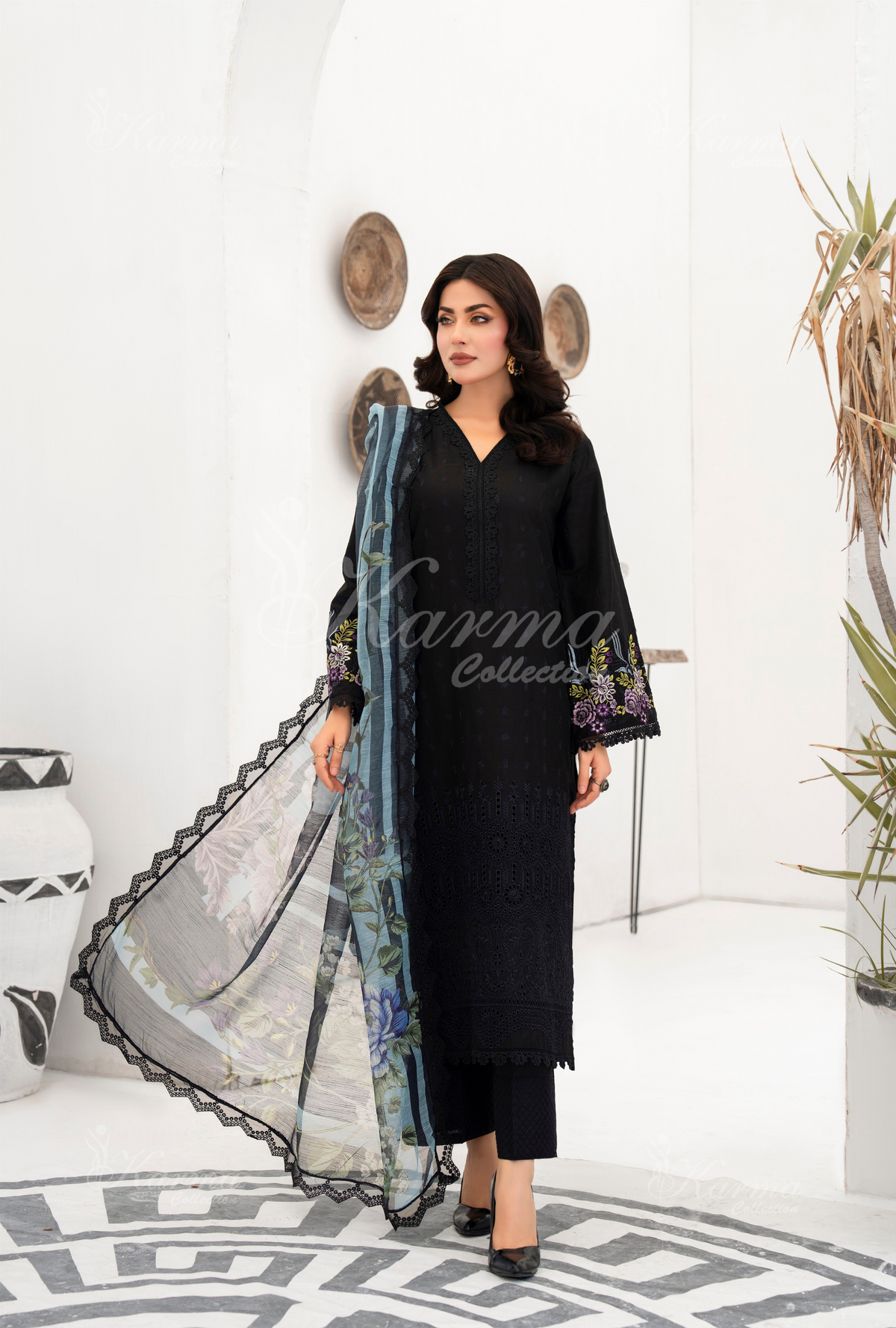 Afsana By KARMA COLLECTION (1389) Raven Black Chikankari Edit Latest Volume Causal 3 piece Suit