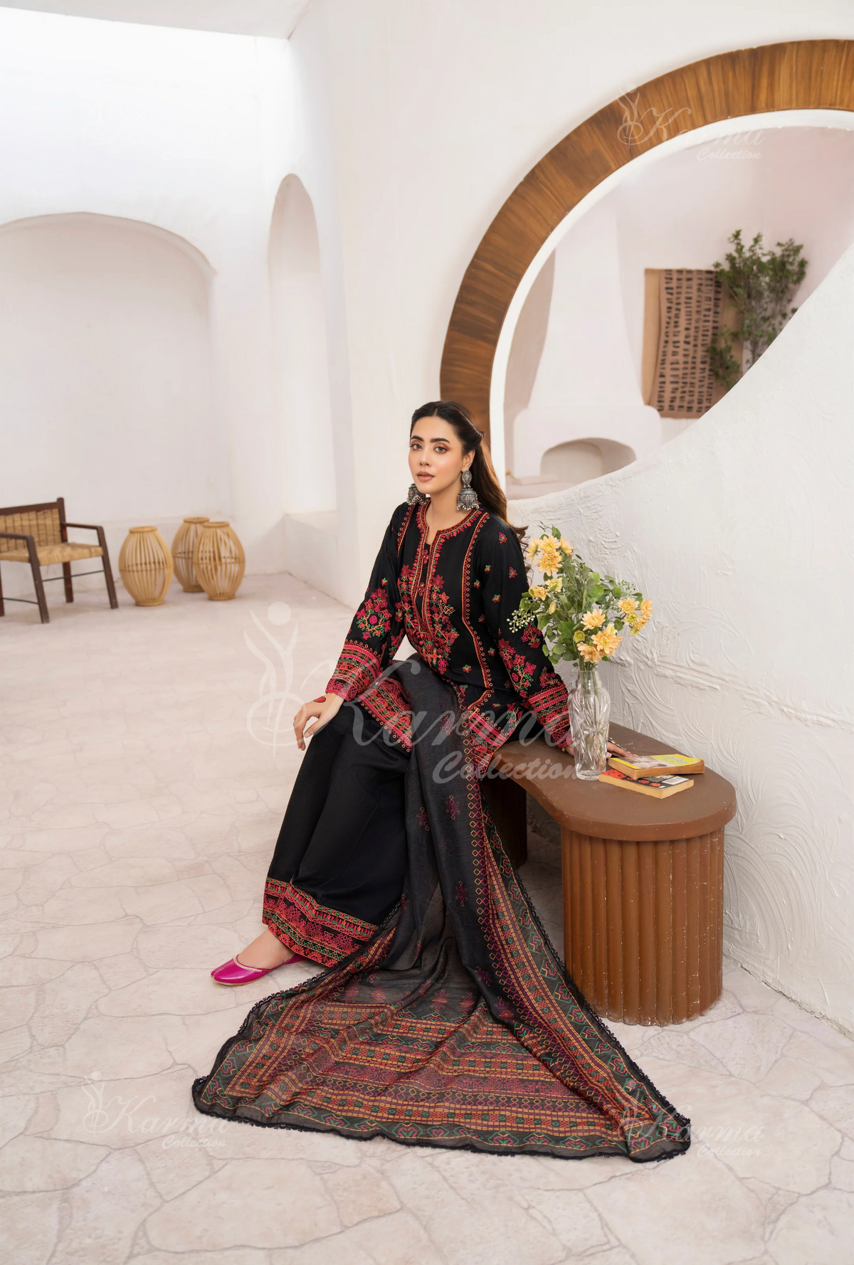 Farshi Shalwar with Embroidered Karma CollectionCHARCOAL LUXE SKU:KC-1477