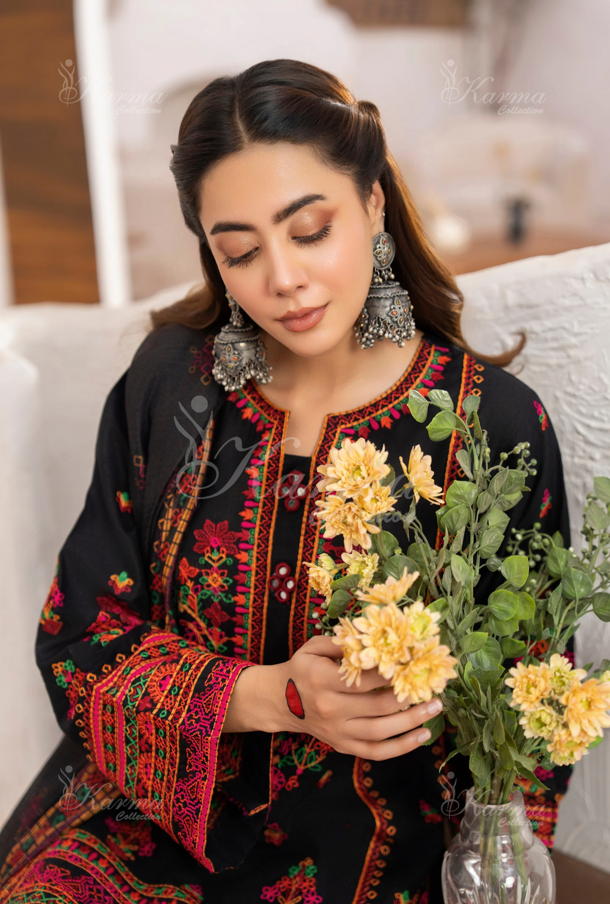 Farshi Shalwar with Embroidered Karma CollectionCHARCOAL LUXE SKU:KC-1477