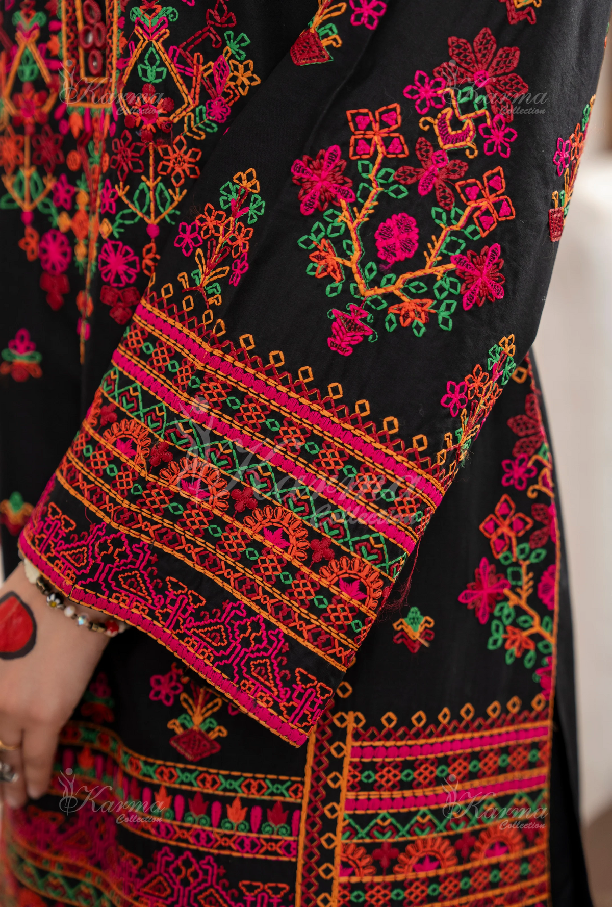 Farshi Shalwar with Embroidered Karma CollectionCHARCOAL LUXE SKU:KC-1477