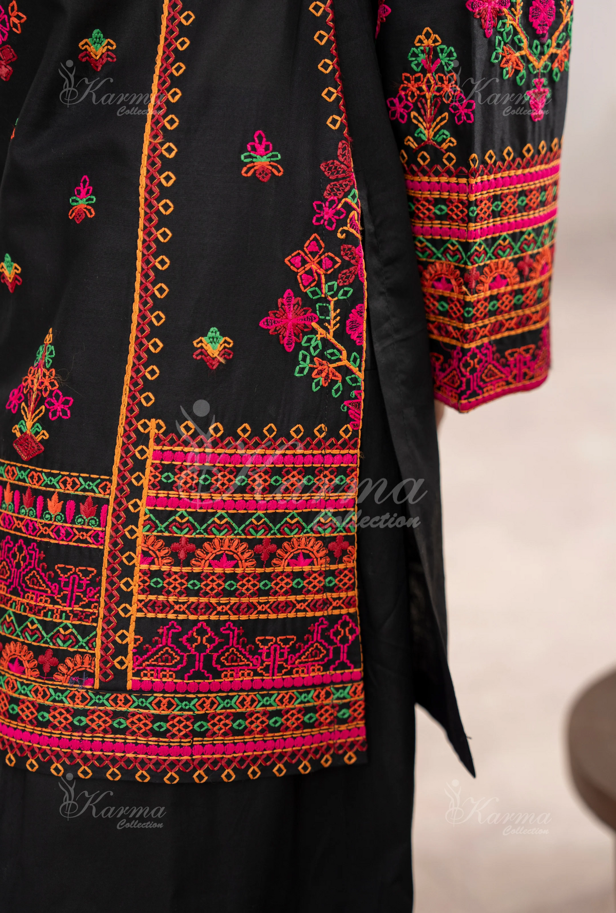 Farshi Shalwar with Embroidered Karma CollectionCHARCOAL LUXE SKU:KC-1477