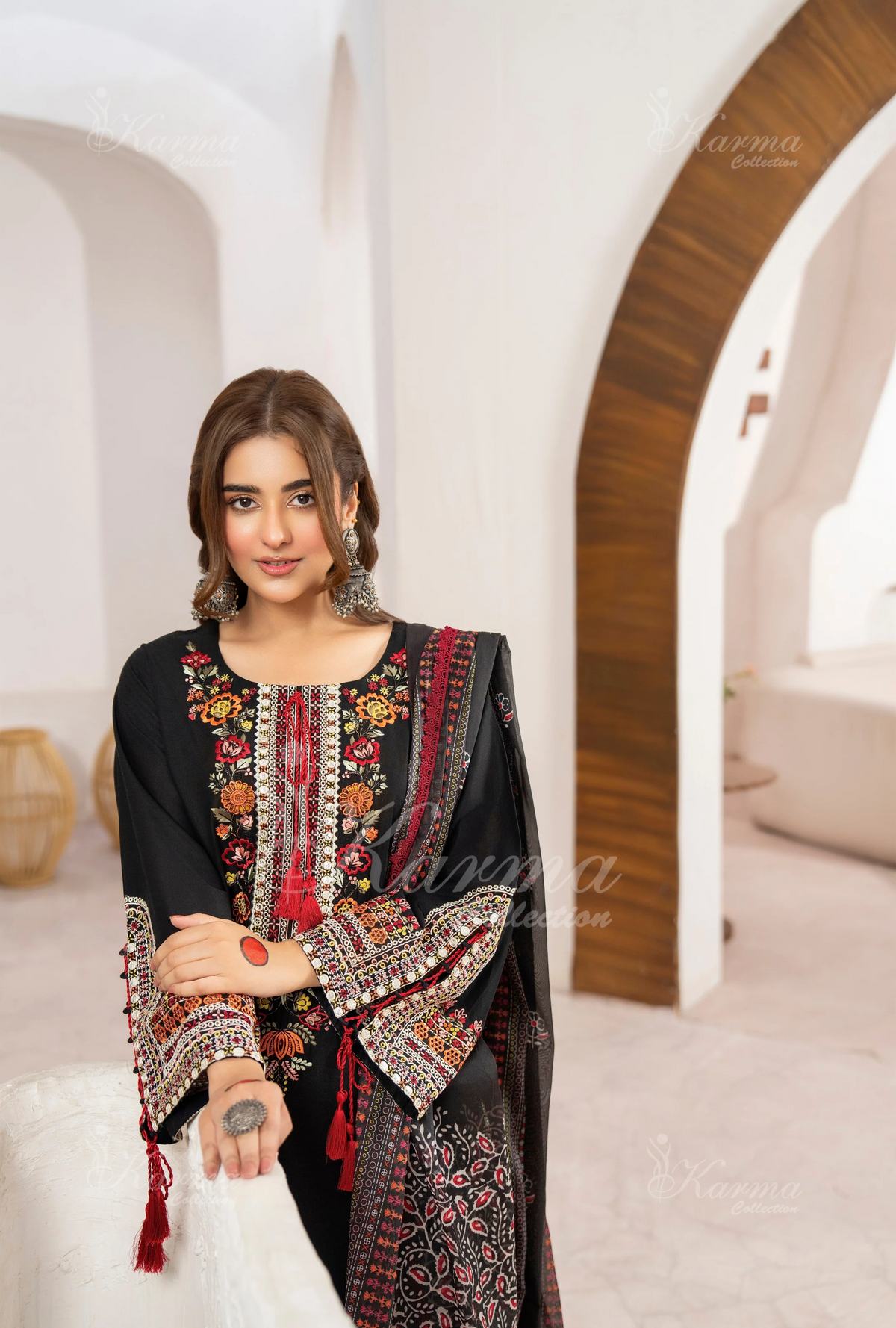 Farshi Shalwar with Embroidered Karma CollectionONYX NOIR SKU:KC-1479