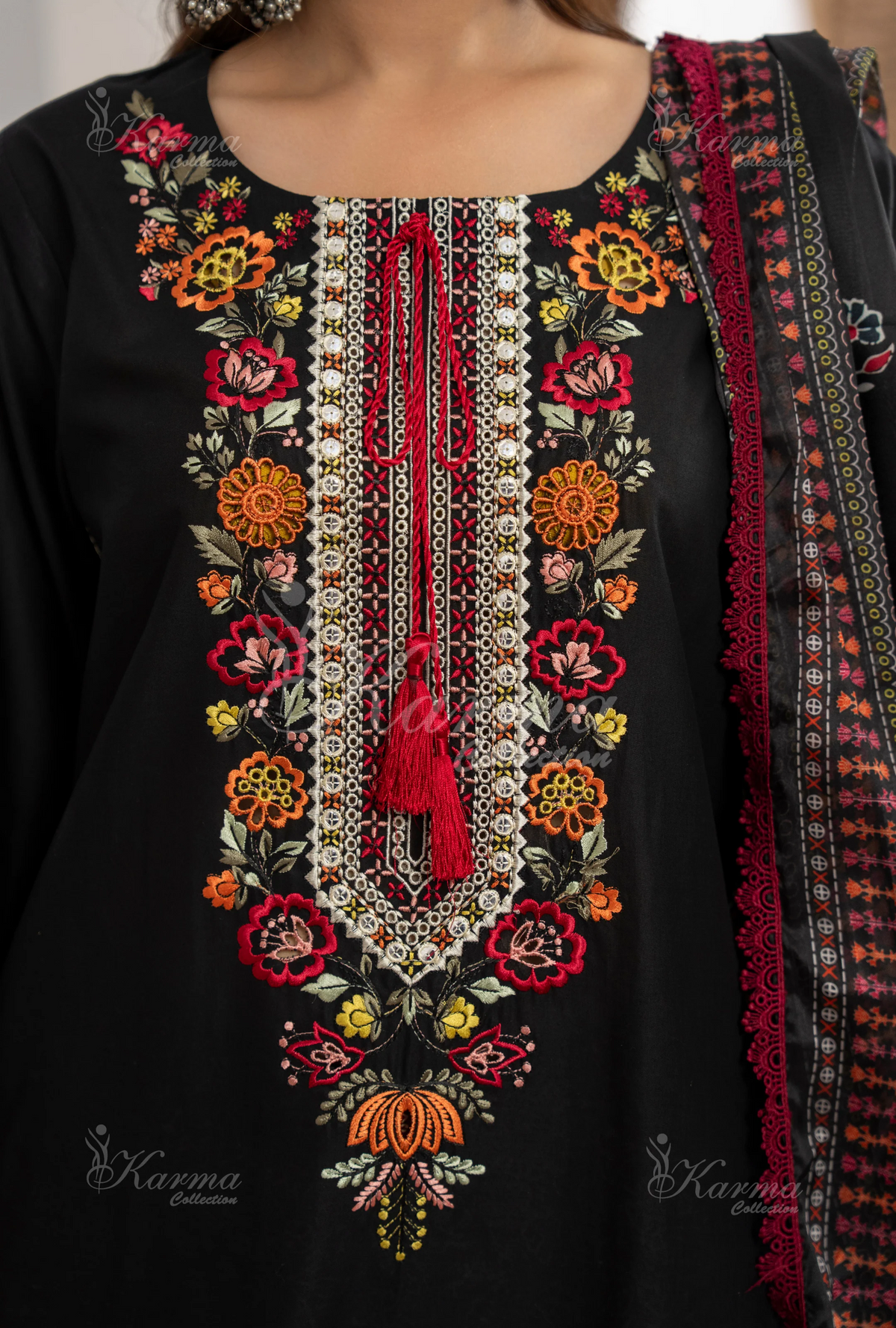Farshi Shalwar with Embroidered Karma CollectionONYX NOIR SKU:KC-1479