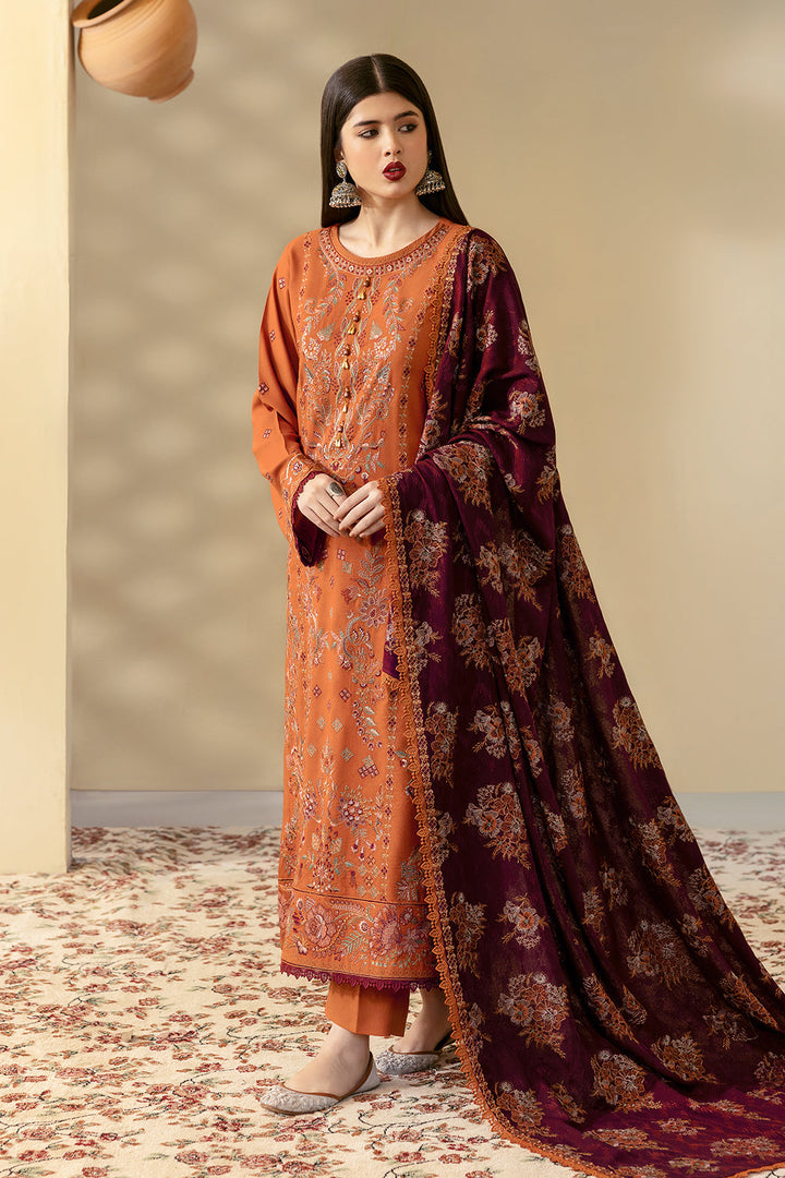 Reet By Ramsha - Three piece embroidered karandi suits with embroidered karandi shawls stitched & embellished | Original Ramsha Karandi Collection 2024 | R-1208