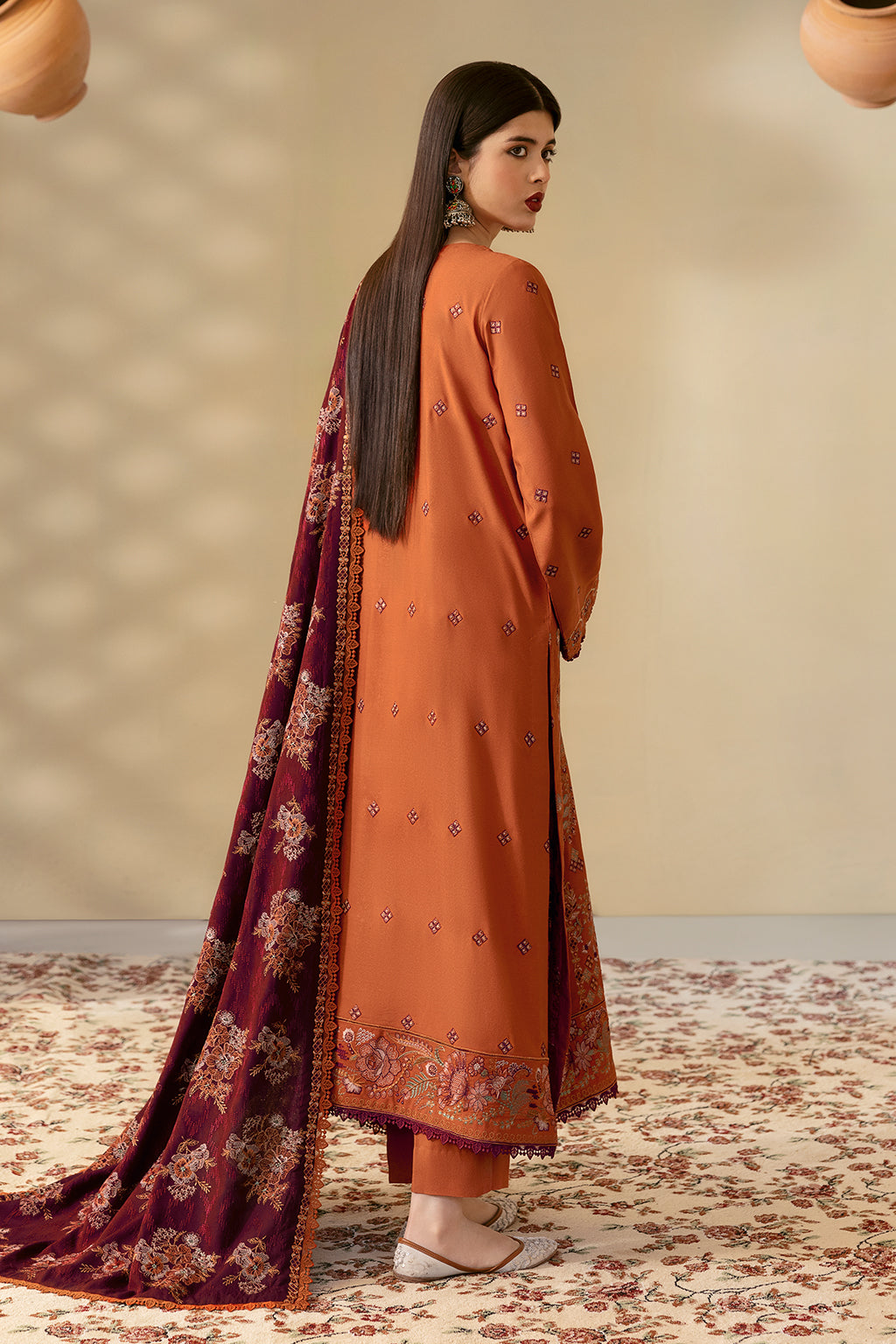 Reet By Ramsha - Three piece embroidered karandi suits with embroidered karandi shawls stitched & embellished | Original Ramsha Karandi Collection 2024 | R-1208