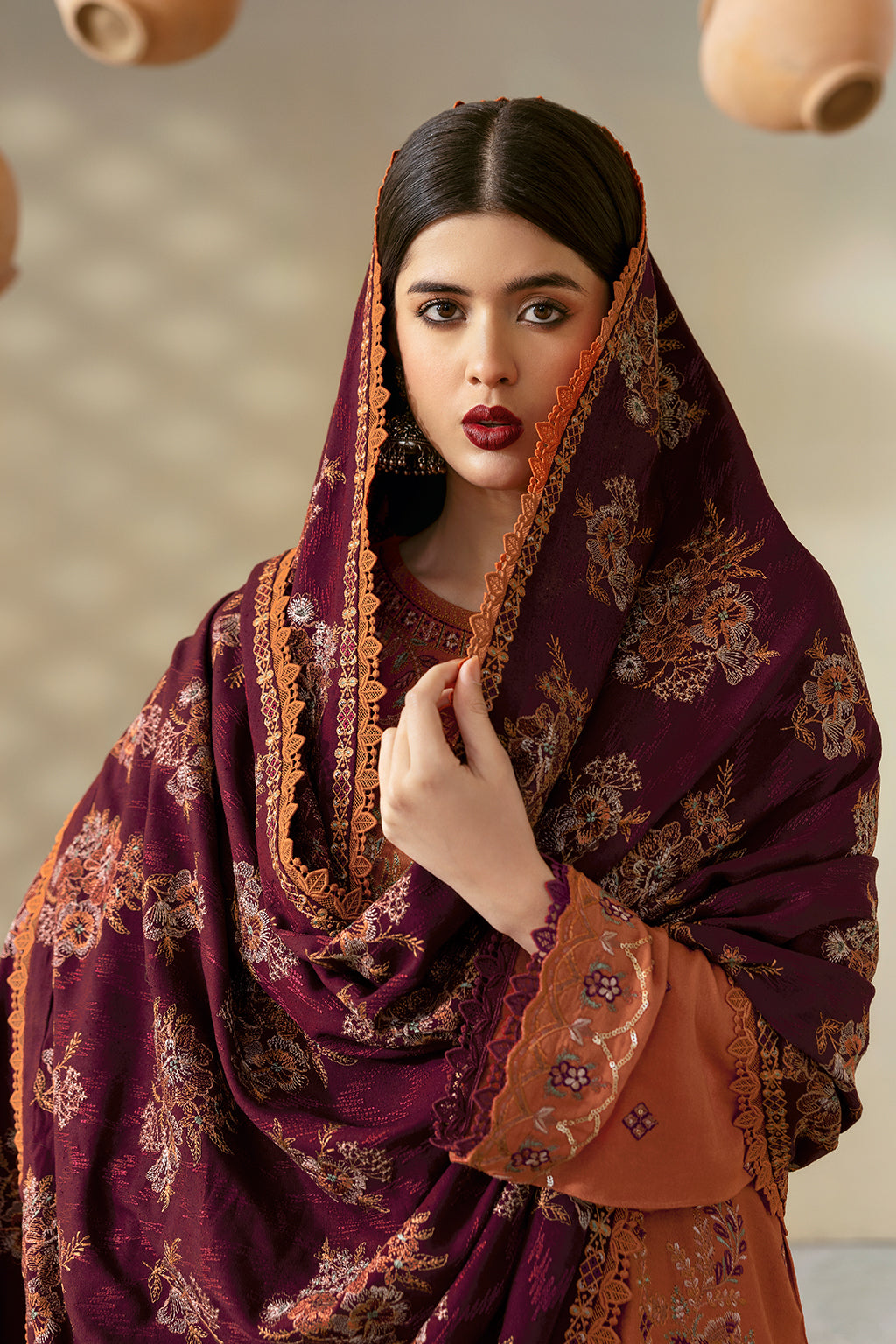 Reet By Ramsha - Three piece embroidered karandi suits with embroidered karandi shawls stitched & embellished | Original Ramsha Karandi Collection 2024 | R-1208