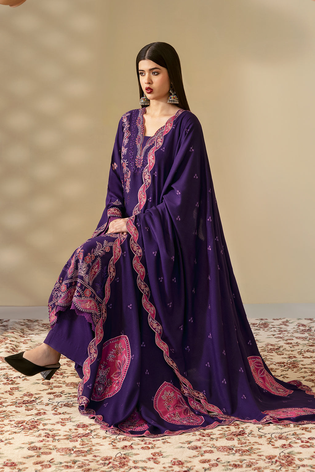 Reet By Ramsha - Three piece embroidered karandi suits with embroidered karandi shawls stitched & embellished | Original Ramsha Karandi Collection 2024 | R-1203