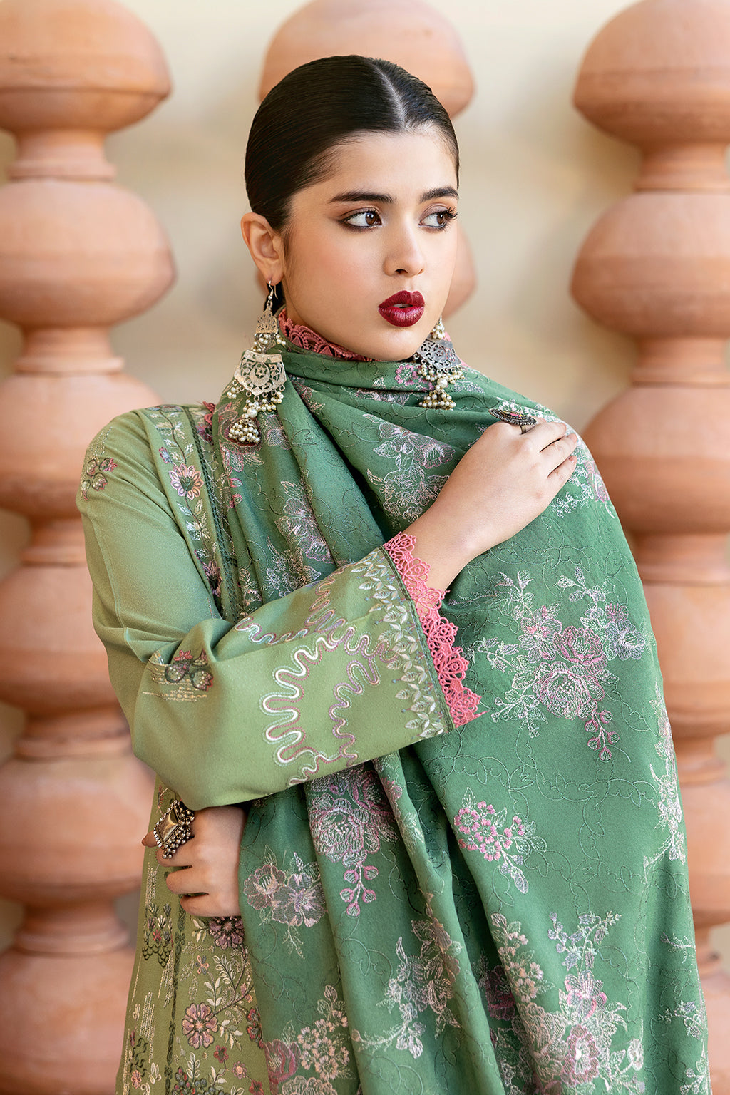 Reet By Ramsha - Three piece embroidered karandi suits with embroidered karandi shawls stitched & embellished | Original Ramsha Karandi Collection 2024 | R-1209