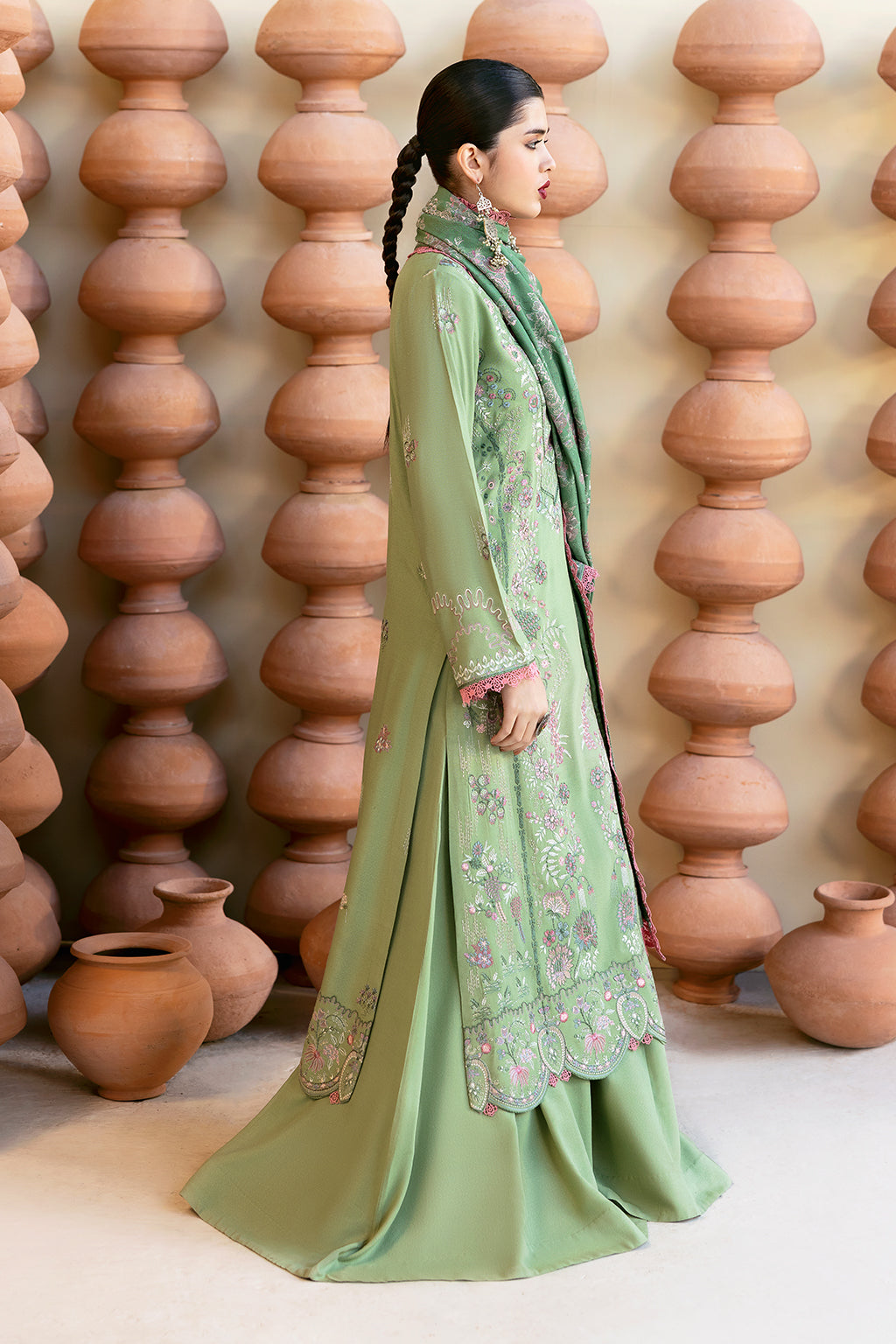 Reet By Ramsha - Three piece embroidered karandi suits with embroidered karandi shawls stitched & embellished | Original Ramsha Karandi Collection 2024 | R-1209