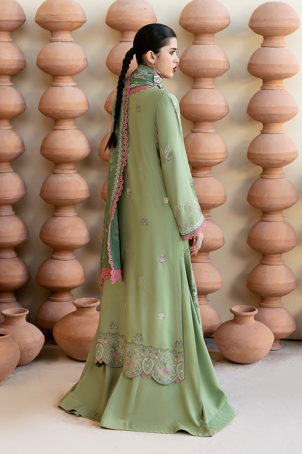 Reet By Ramsha - Three piece embroidered karandi suits with embroidered karandi shawls stitched & embellished | Original Ramsha Karandi Collection 2024 | R-1209