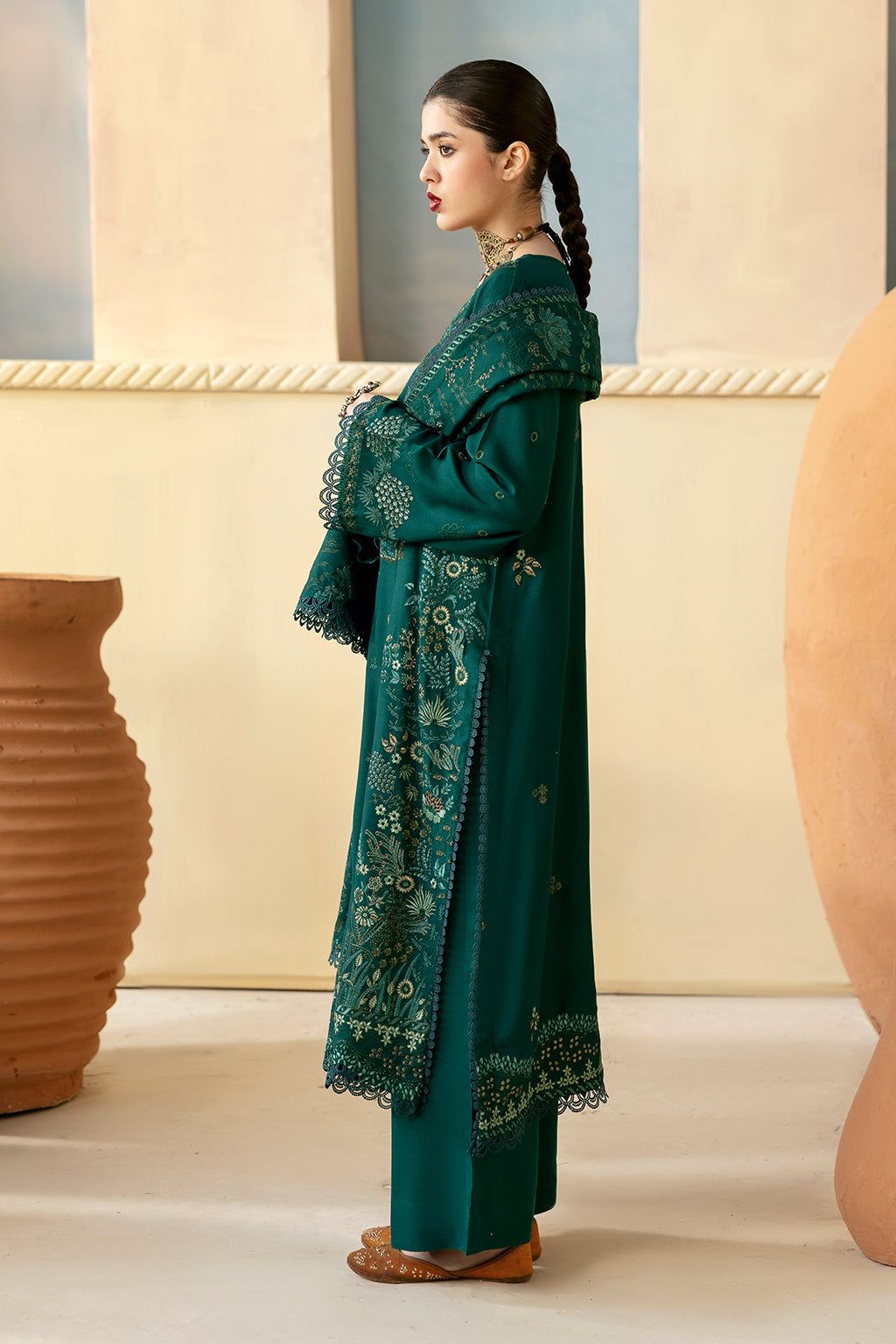 Reet By Ramsha - Three piece embroidered karandi suits with embroidered karandi shawls stitched & embellished | Original Ramsha Karandi Collection 2024 | R-1201