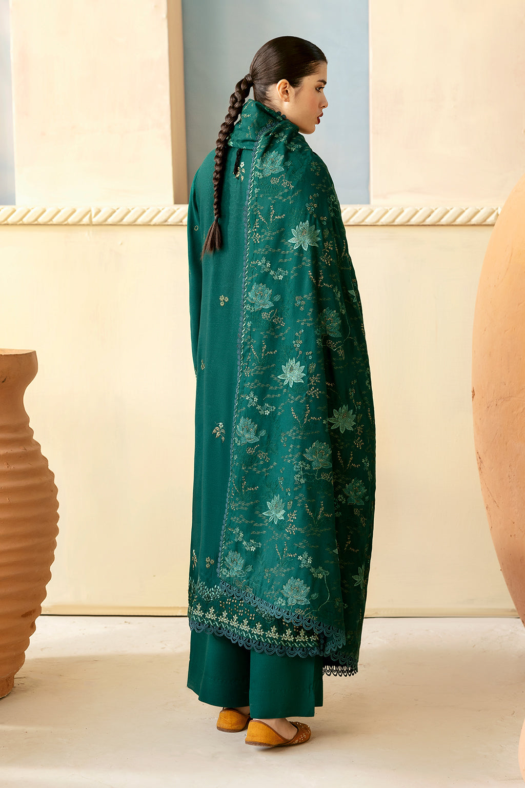 Reet By Ramsha - Three piece embroidered karandi suits with embroidered karandi shawls stitched & embellished | Original Ramsha Karandi Collection 2024 | R-1201
