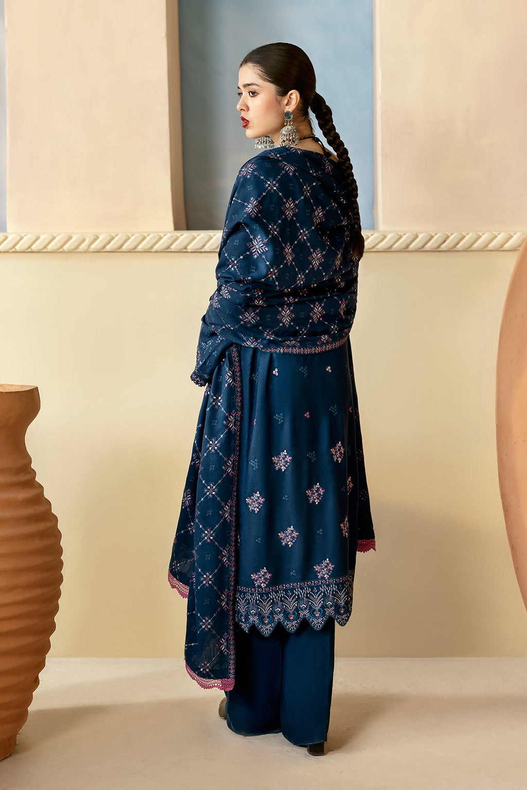 Reet By Ramsha - Three piece embroidered karandi suits with embroidered karandi shawls stitched & embellished | Original Ramsha Karandi Collection 2024 | R-1210