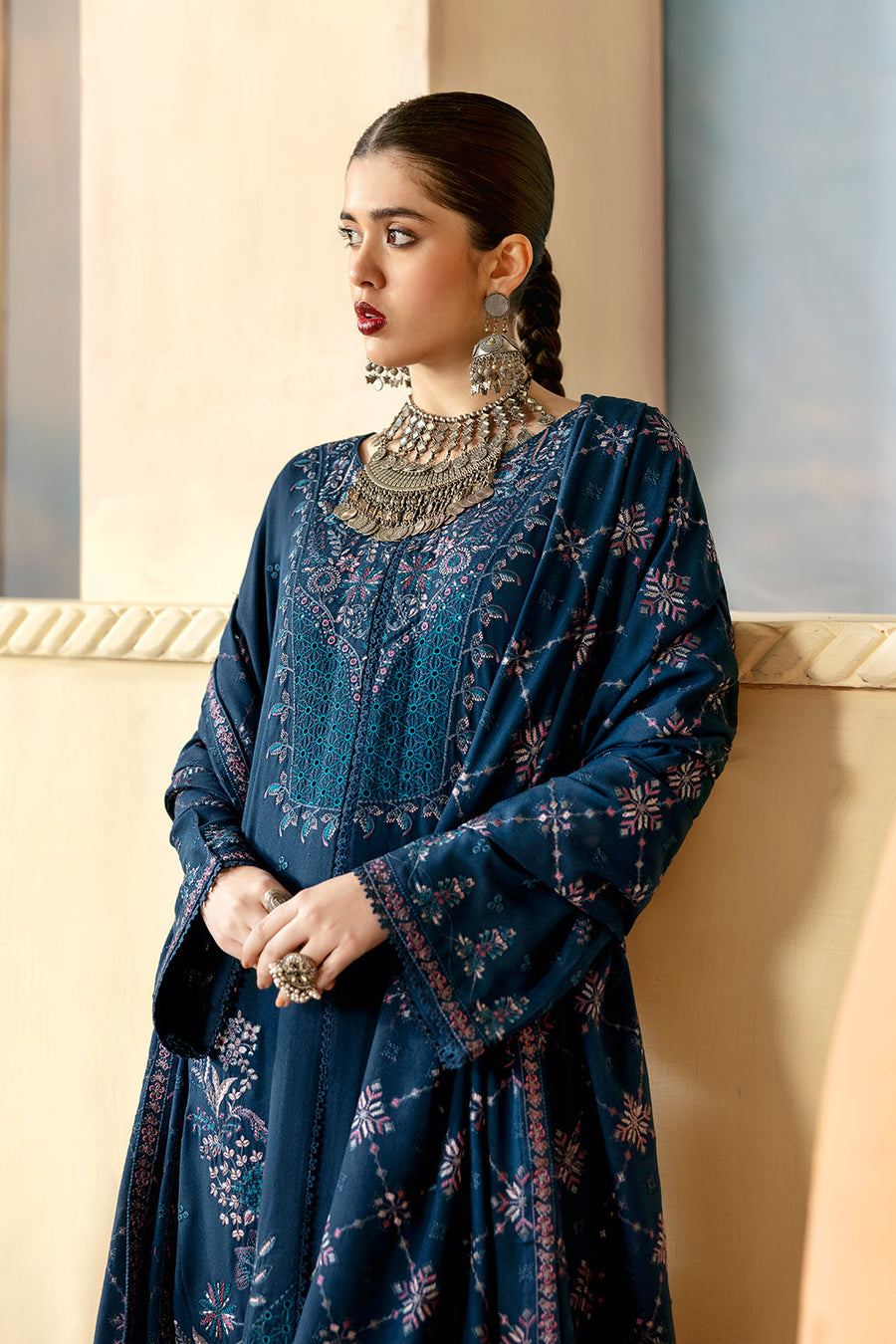Reet By Ramsha - Three piece embroidered karandi suits with embroidered karandi shawls stitched & embellished | Original Ramsha Karandi Collection 2024 | R-1210