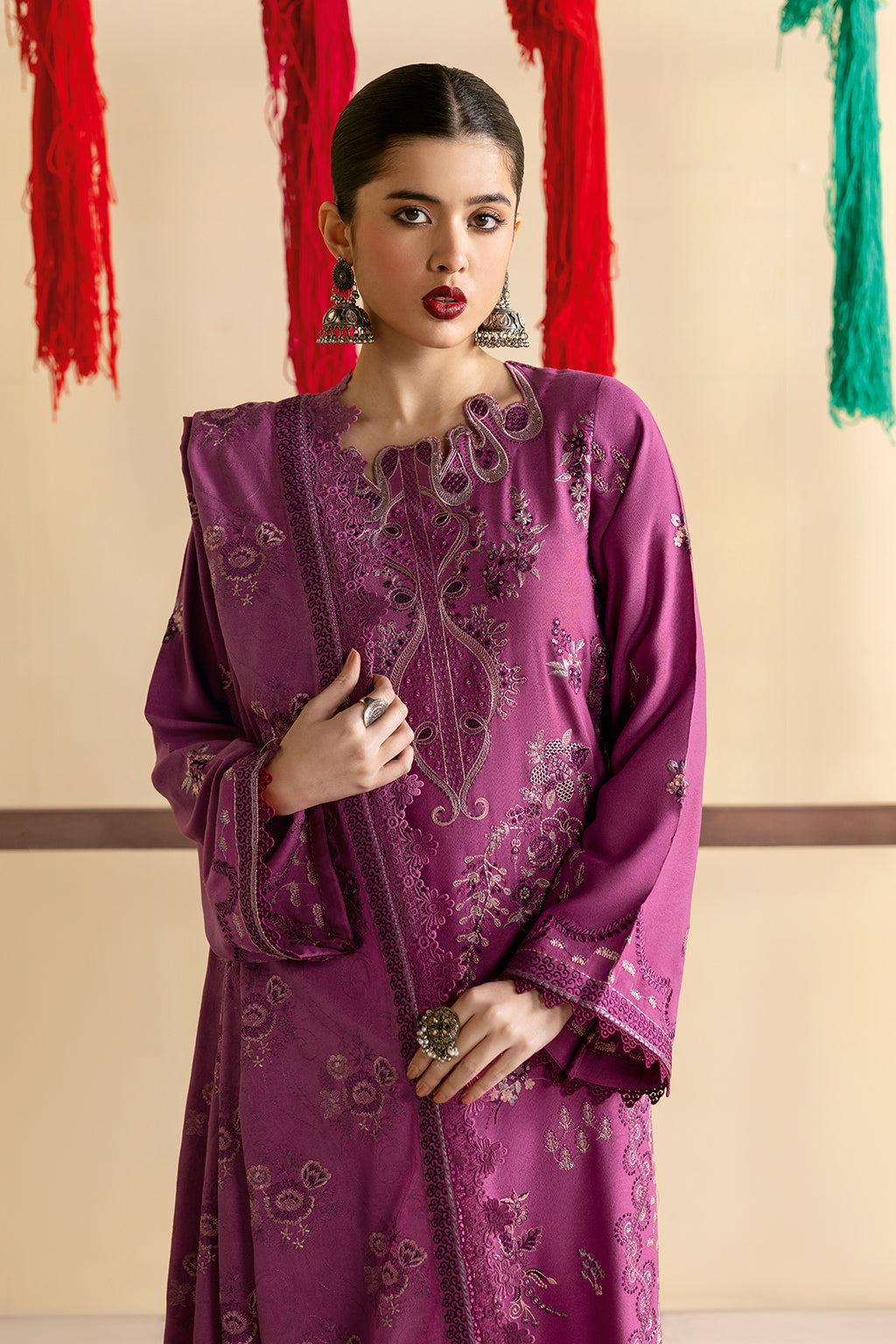 Reet By Ramsha - Three piece embroidered karandi suits with embroidered karandi shawls stitched & embellished | Original Ramsha Karandi Collection 2024 | R-1207