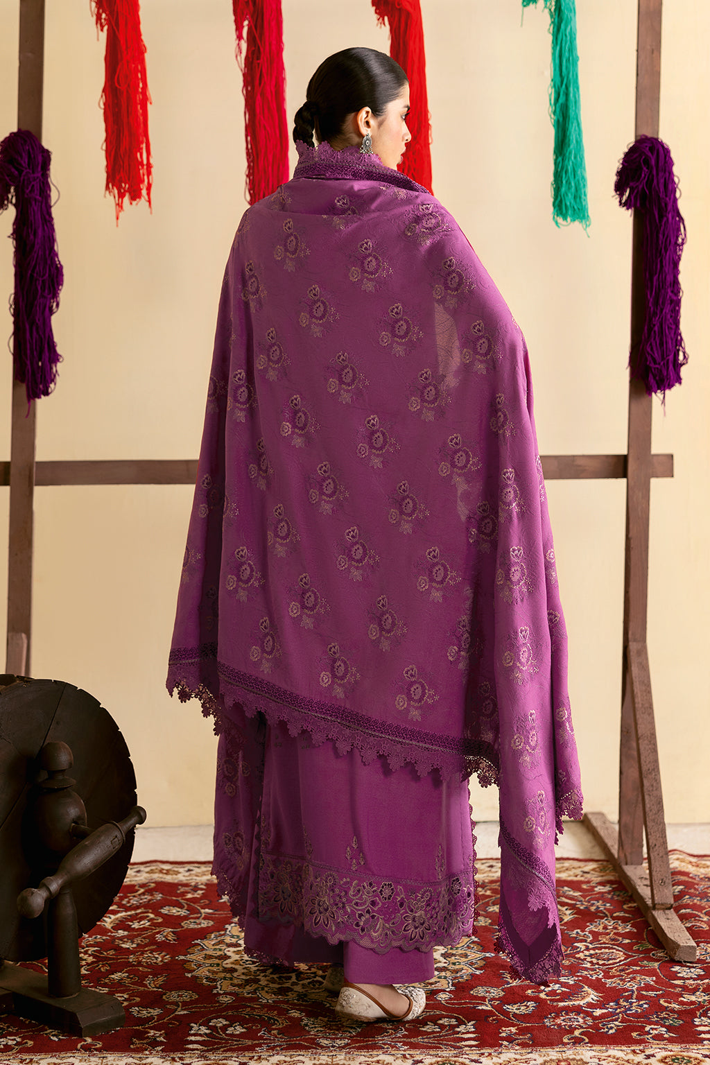 Reet By Ramsha - Three piece embroidered karandi suits with embroidered karandi shawls stitched & embellished | Original Ramsha Karandi Collection 2024 | R-1207