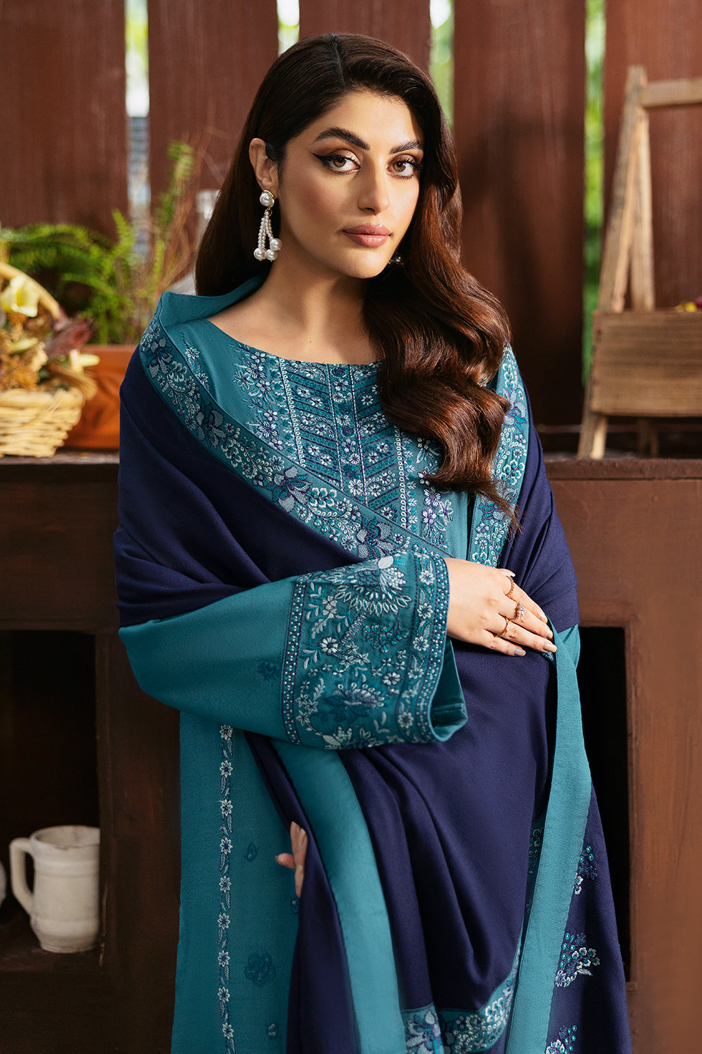 Reet By Ramsha - Three piece embroidered karandi suits with embroidered karandi shawls stitched & embellished | Original Ramsha Karandi Collection 2024 | R-1101