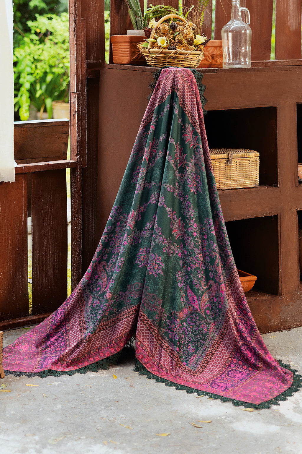 Reet By Ramsha - Three piece embroidered karandi suits with embroidered karandi shawls stitched & embellished | Original Ramsha Karandi Collection 2024 | R-1108
