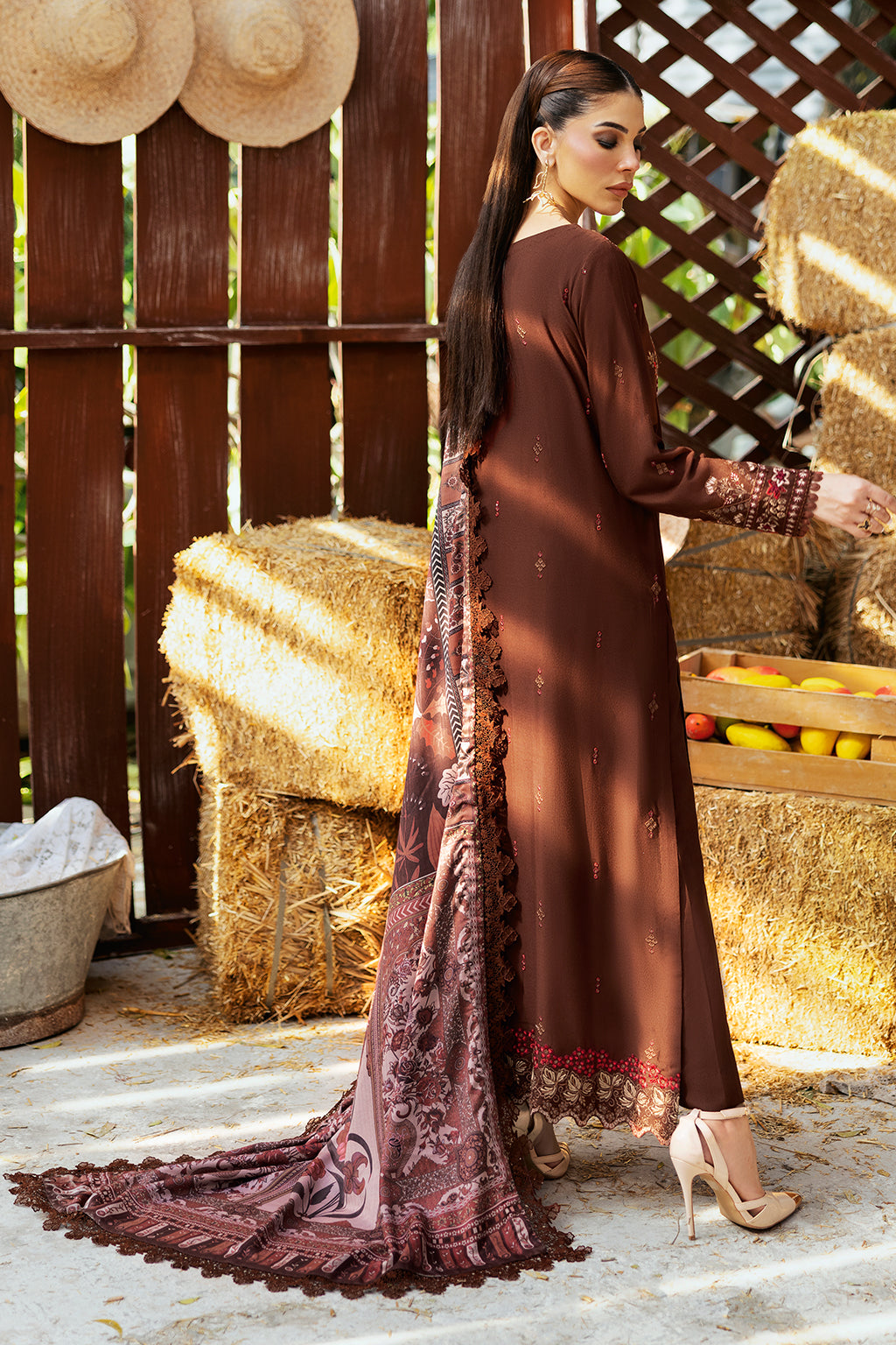 Reet By Ramsha - Three piece embroidered karandi suits with embroidered karandi shawls stitched & embellished | Original Ramsha Karandi Collection 2024 | R-1103