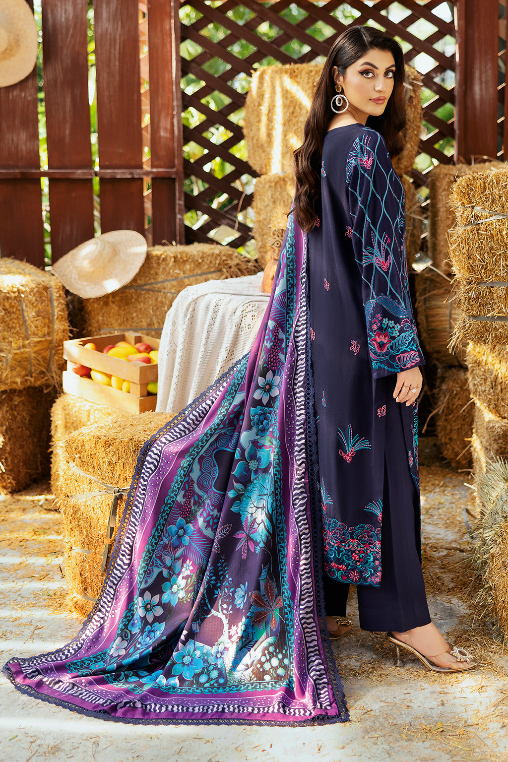 Reet By Ramsha - Three piece embroidered karandi suits with embroidered karandi shawls stitched & embellished | Original Ramsha Karandi Collection 2024 | R-1110