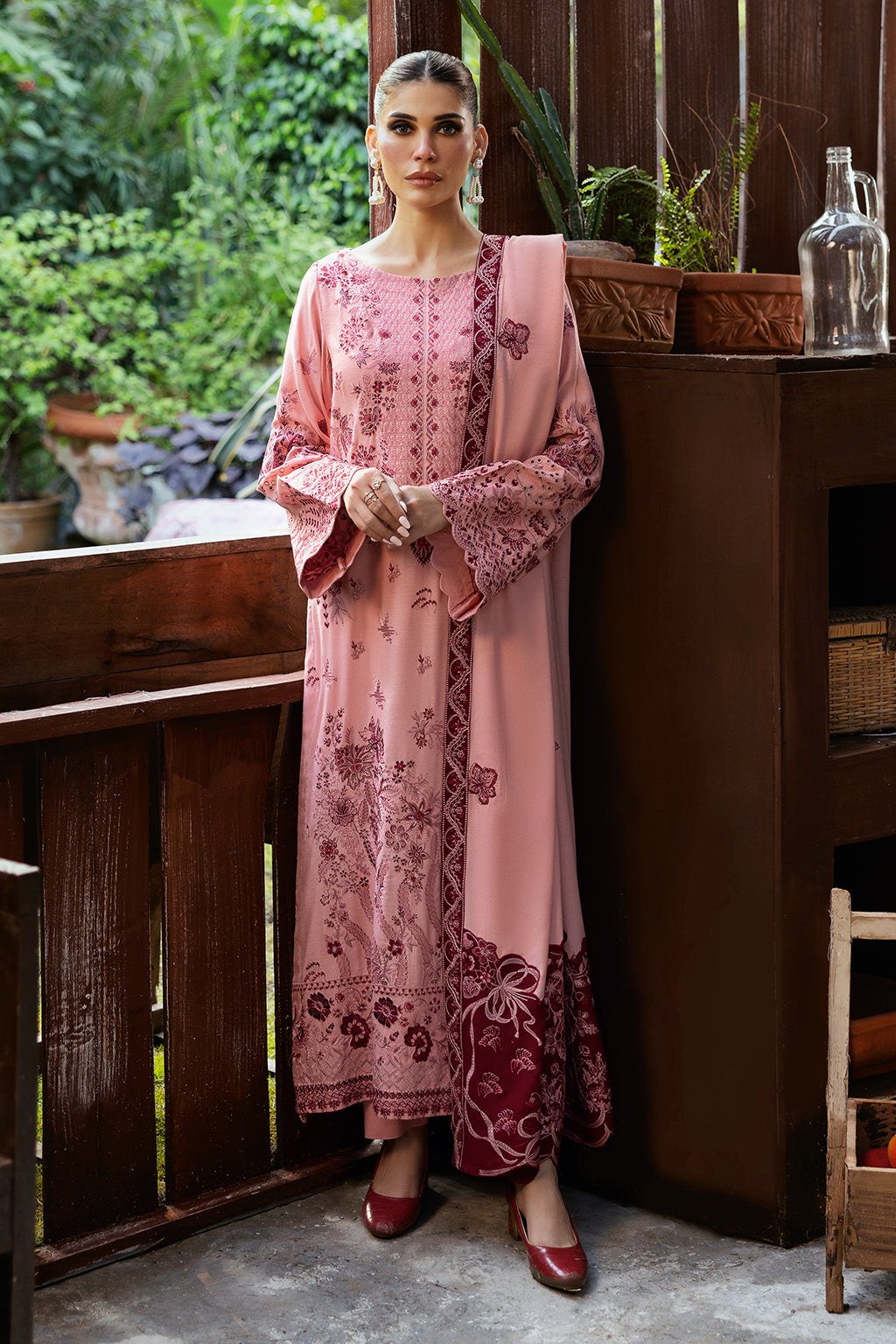 Reet By Ramsha - Three piece embroidered karandi suits with embroidered karandi shawls stitched & embellished | Original Ramsha Karandi Collection 2024 | R-1109