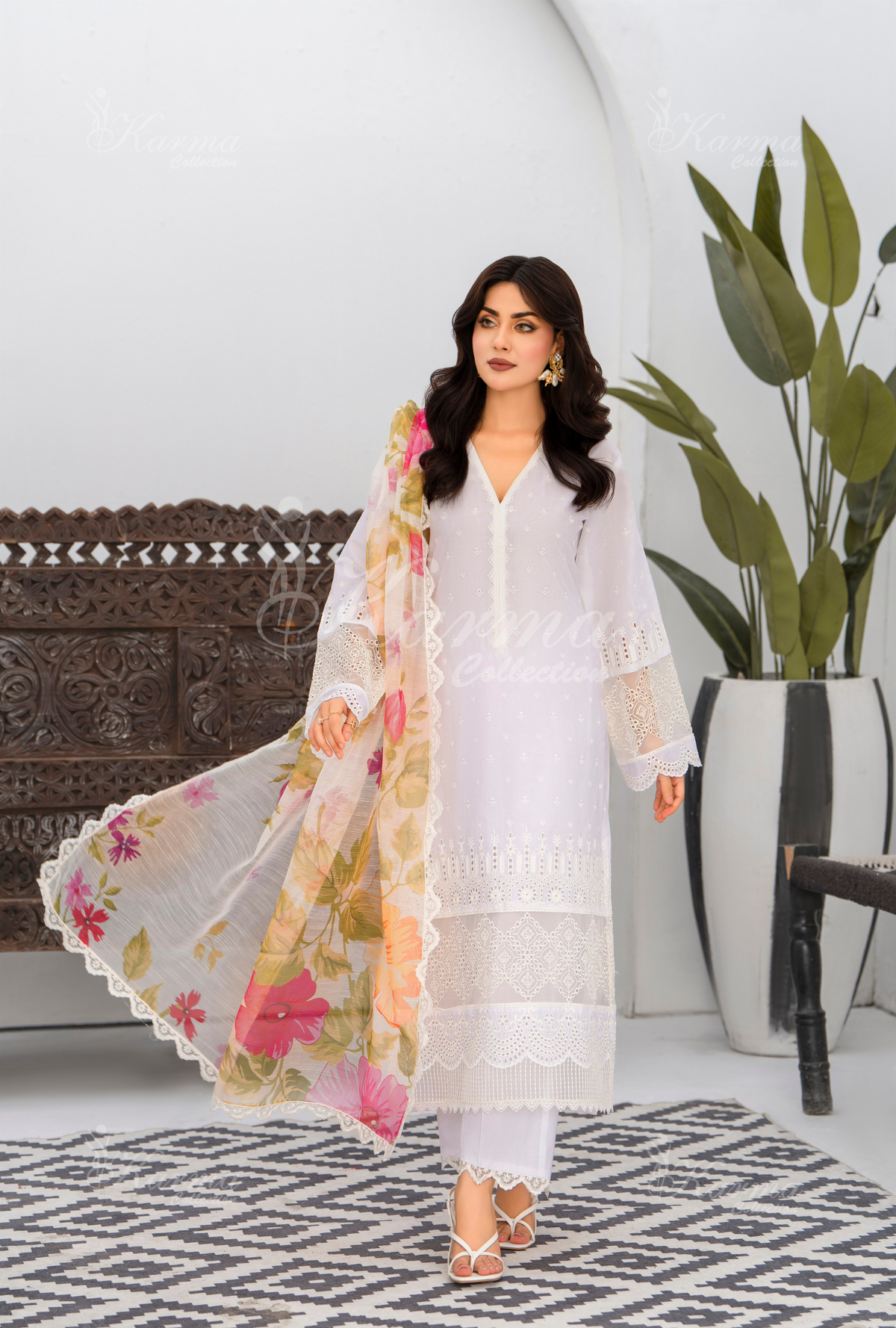 Afsana By KARMA COLLECTION (1392) WhiteChikankari Edit Latest Volume Causal 3 piece Suit