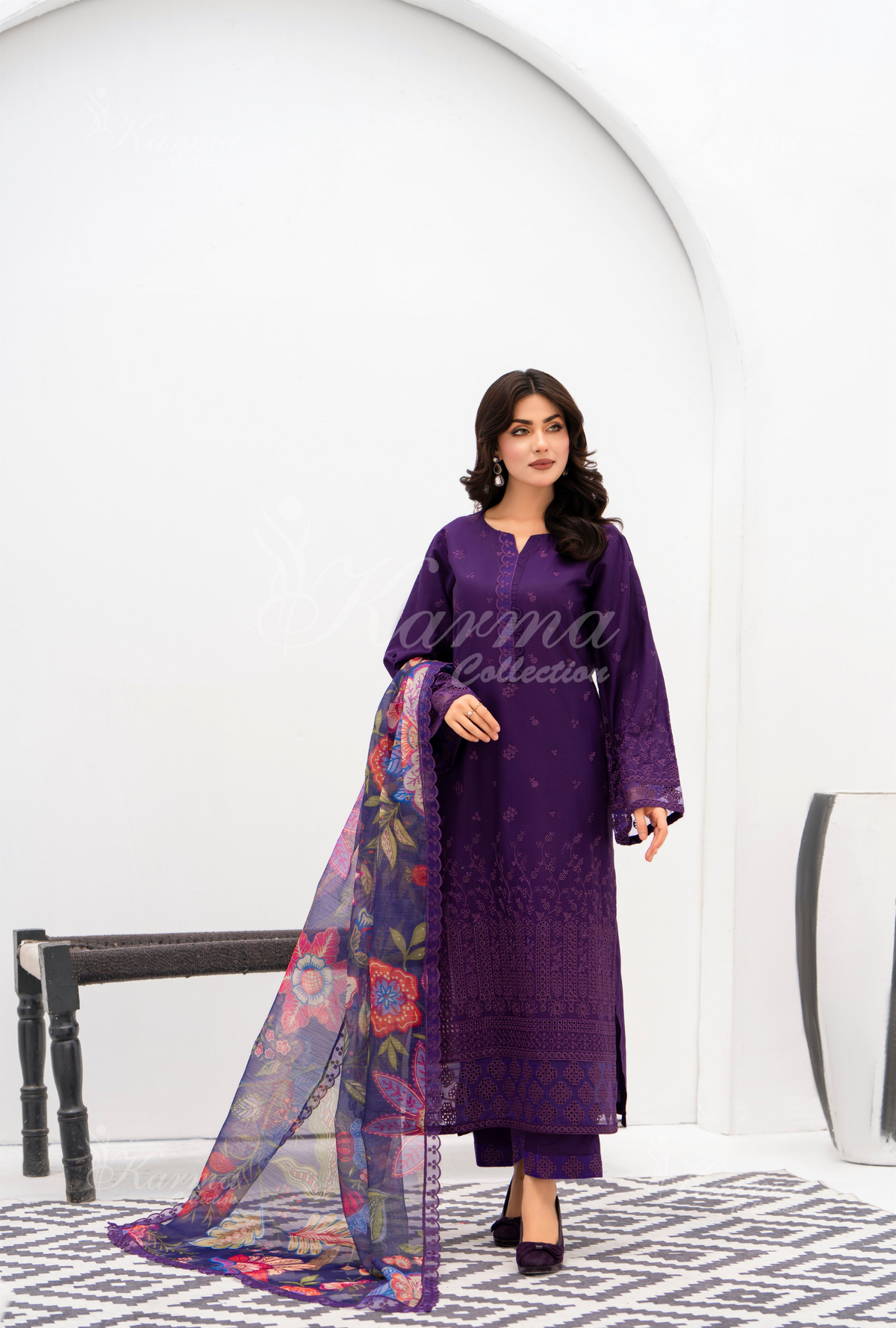 Afsana By KARMA COLLECTION (1391) Plum Chikankari Edit Latest Volume Causal 3 piece Suit