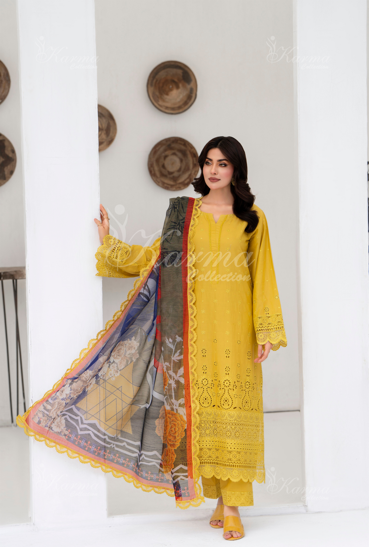 Afsana By KARMA COLLECTION (1385) Flaxen Mustard Chikankari Edit Latest Volume Causal 3 piece Suit