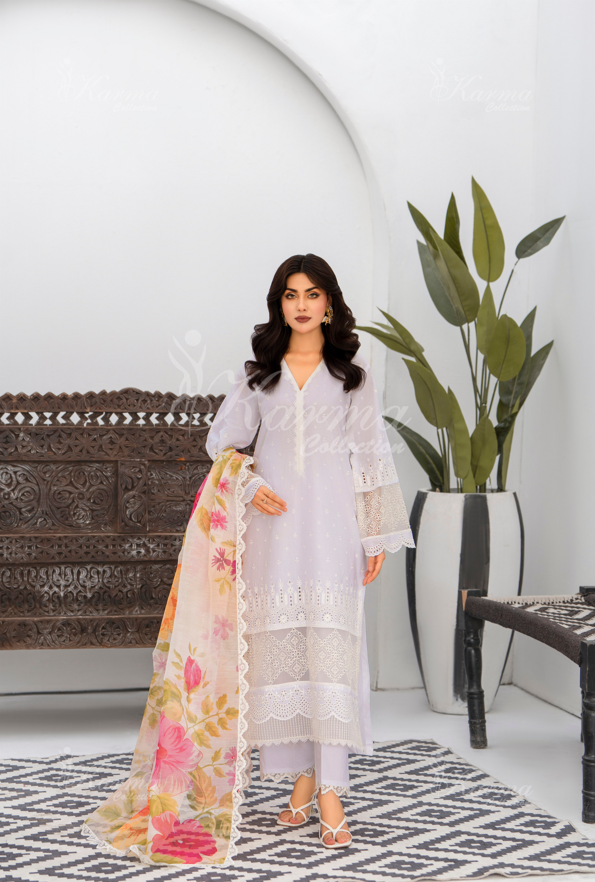 Afsana By KARMA COLLECTION (1392) WhiteChikankari Edit Latest Volume Causal 3 piece Suit