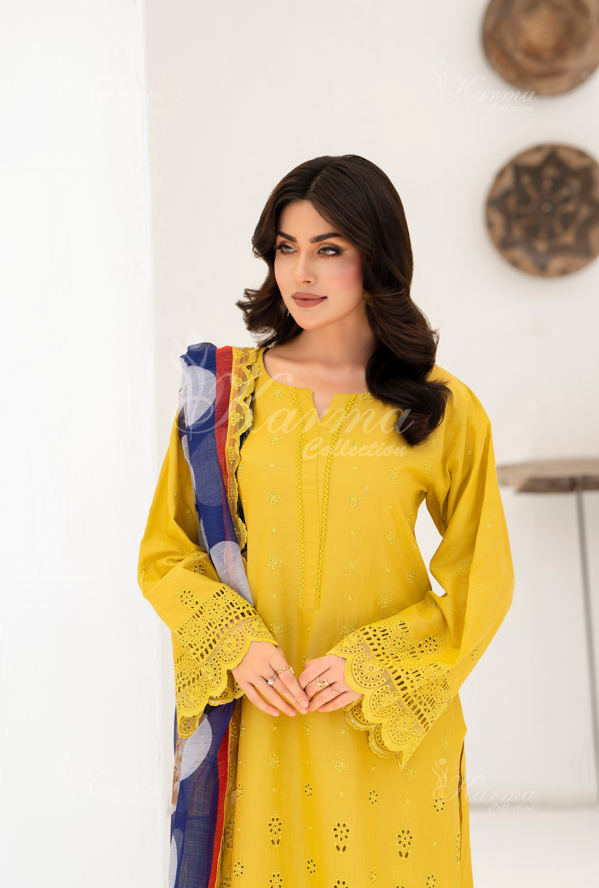 Afsana By KARMA COLLECTION (1385) Flaxen Mustard Chikankari Edit Latest Volume Causal 3 piece Suit