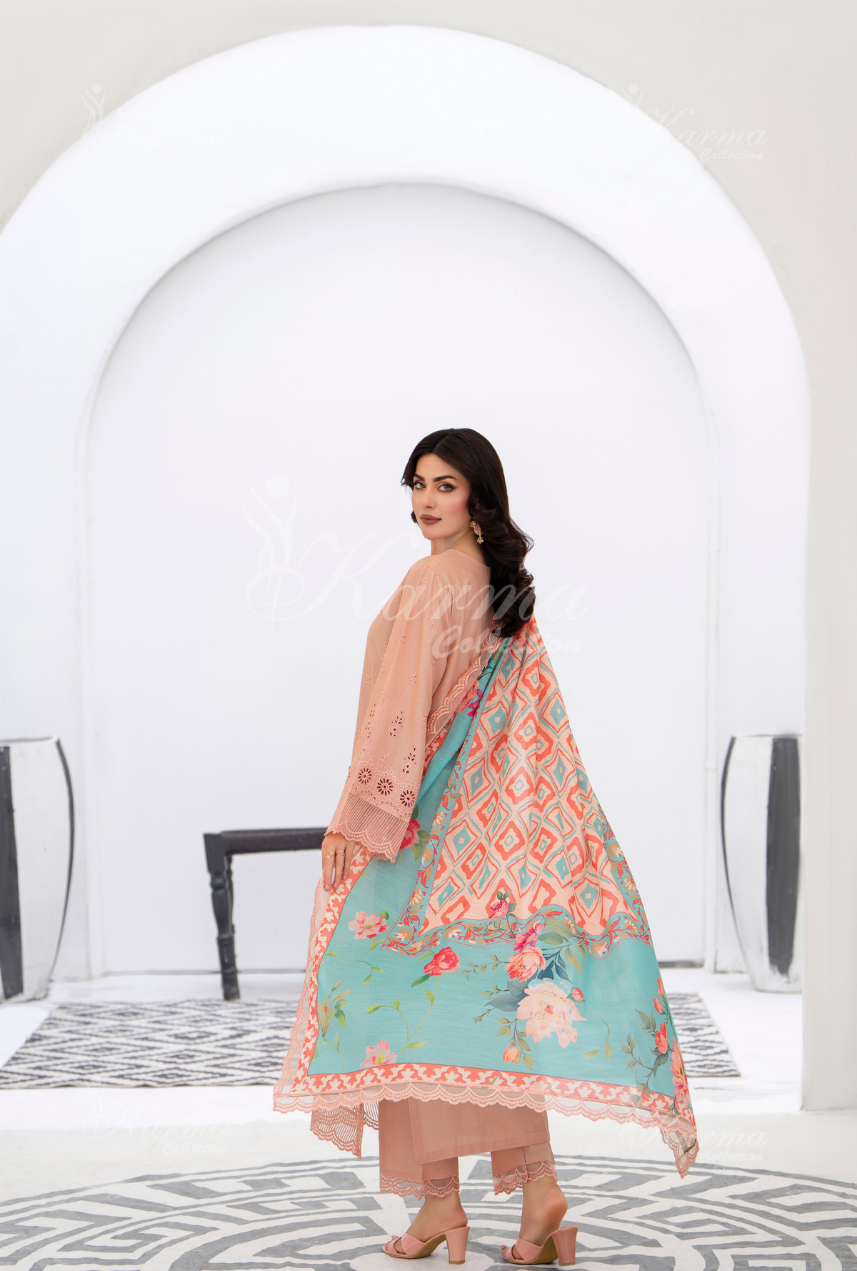 Afsana By KARMA COLLECTION (1390) Light SalmonChikankari Edit Latest Volume Causal 3 piece Suit