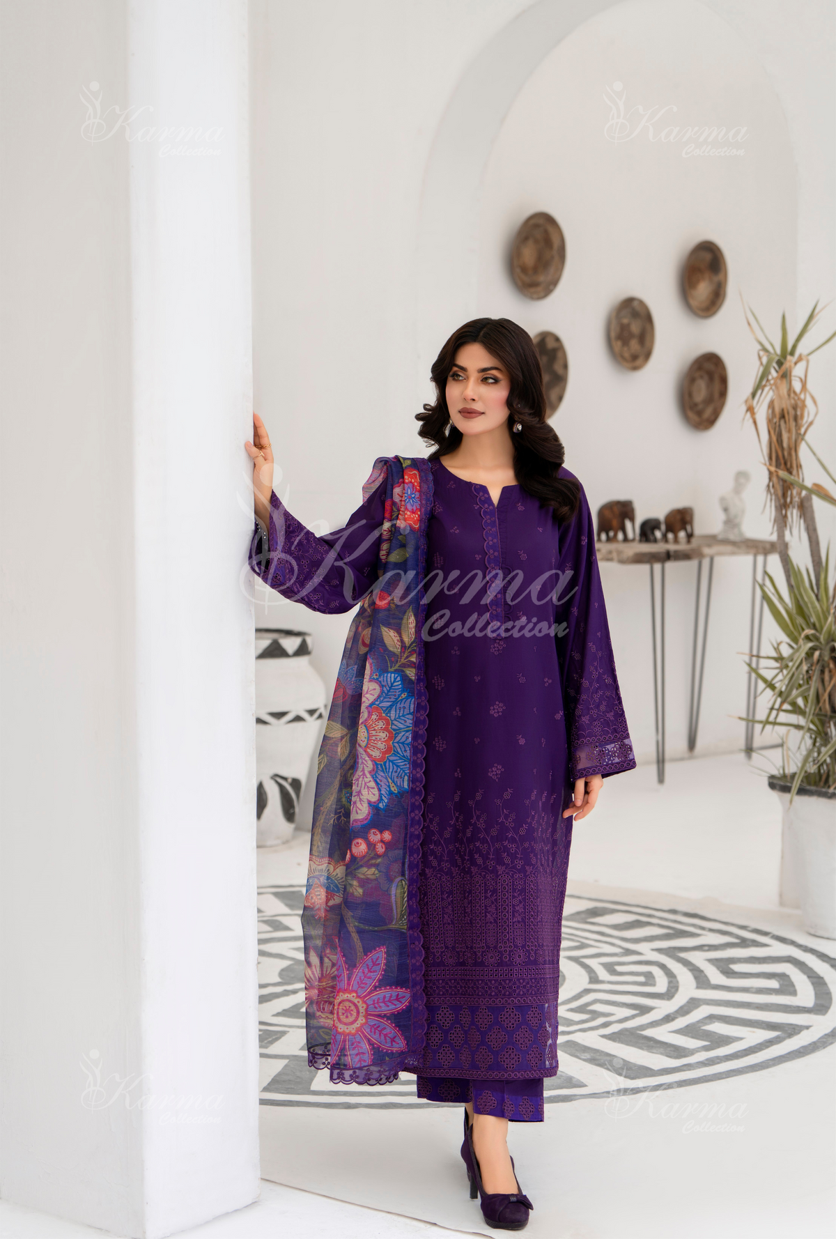 Afsana By KARMA COLLECTION (1391) Plum Chikankari Edit Latest Volume Causal 3 piece Suit