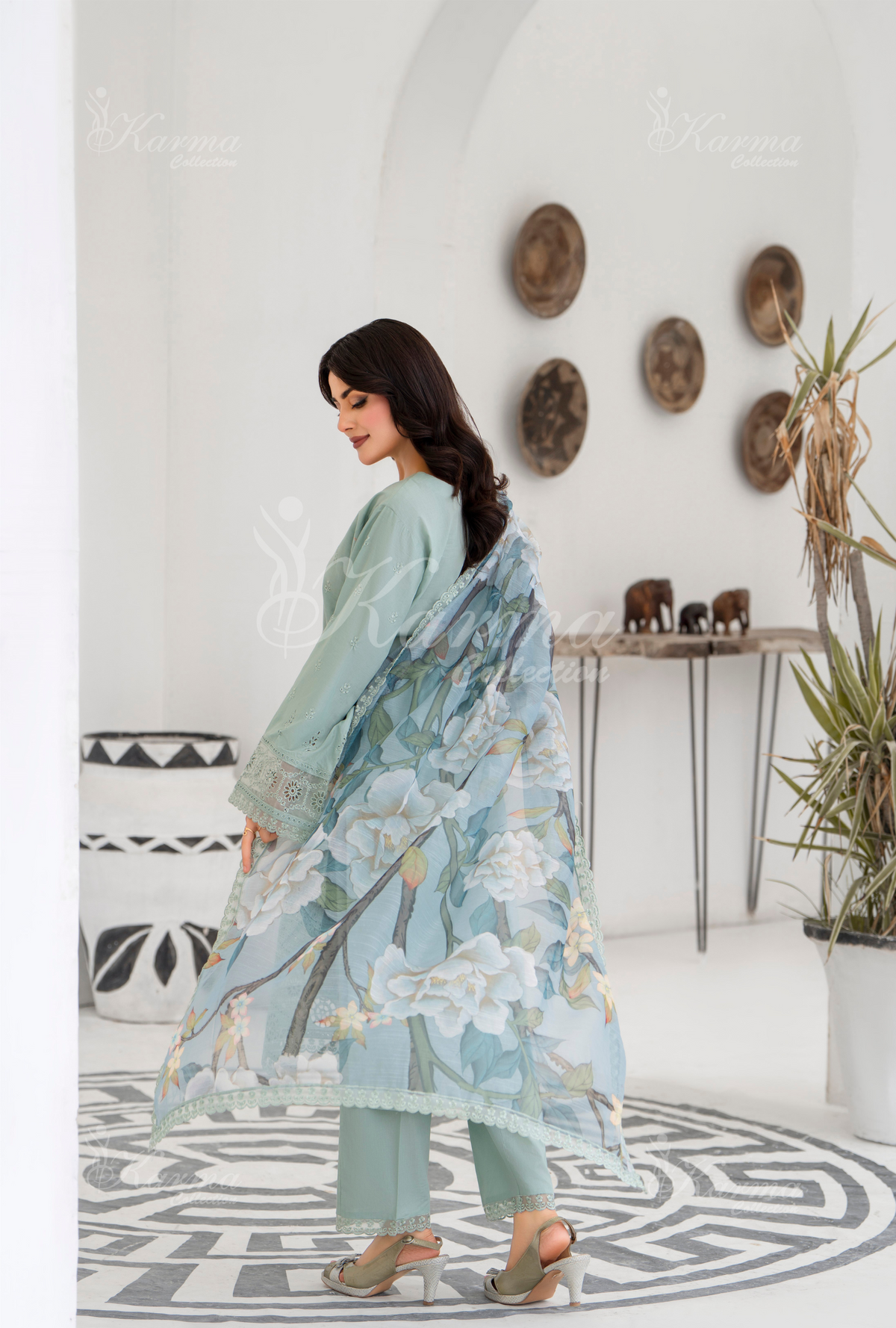 Afsana By KARMA COLLECTION (1394) Mint Blue Chikankari Edit Latest Volume 2