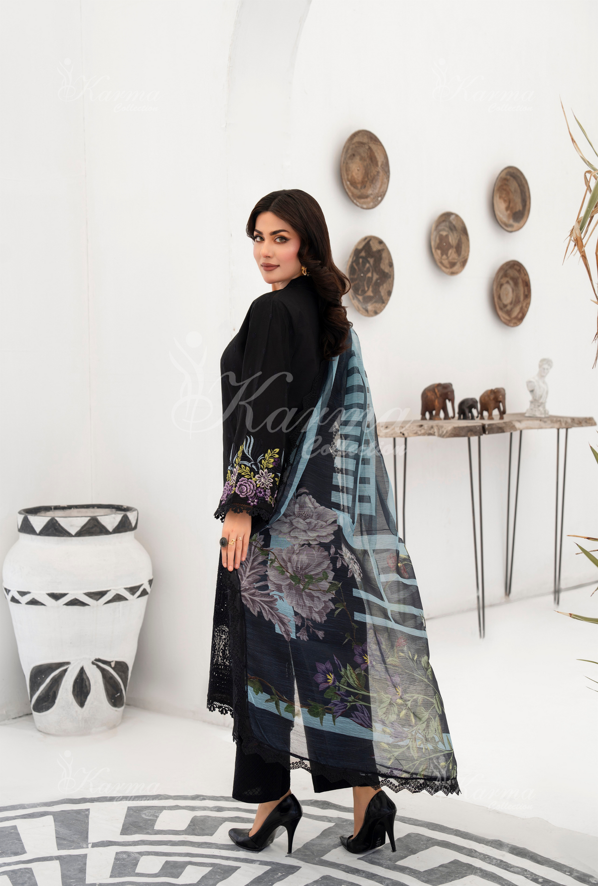 Afsana By KARMA COLLECTION (1389) Raven Black Chikankari Edit Latest Volume Causal 3 piece Suit