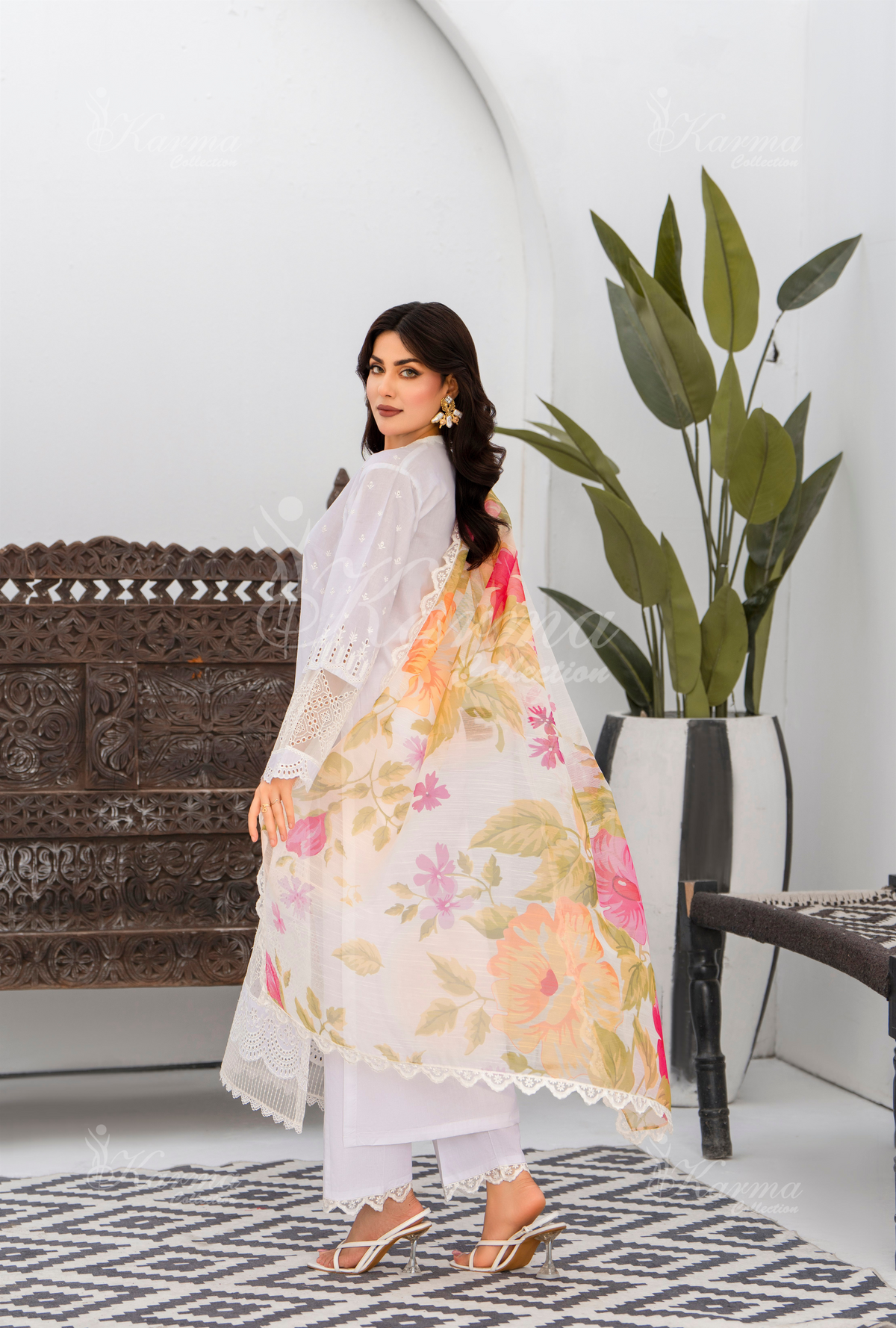 Afsana By KARMA COLLECTION (1392) WhiteChikankari Edit Latest Volume Causal 3 piece Suit