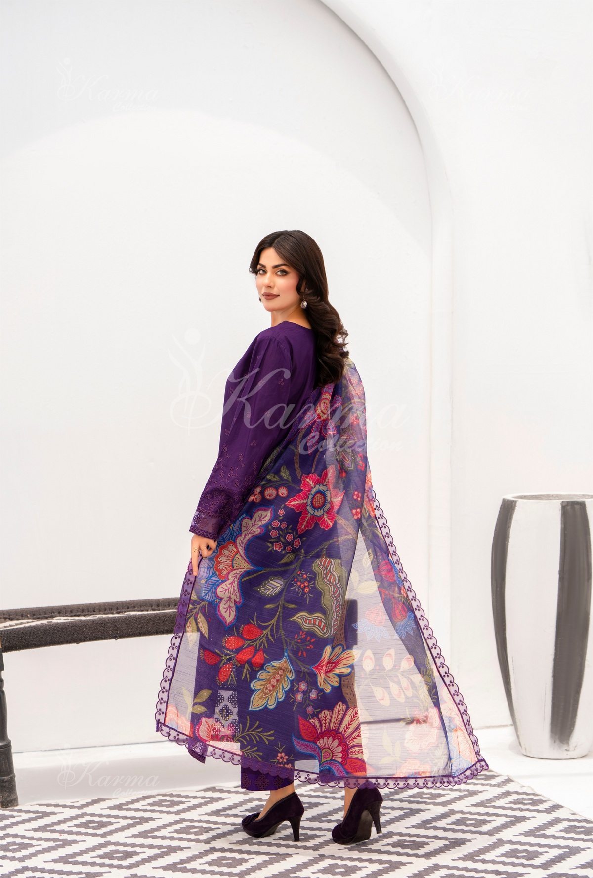 Afsana By KARMA COLLECTION (1391) Plum Chikankari Edit Latest Volume Causal 3 piece Suit