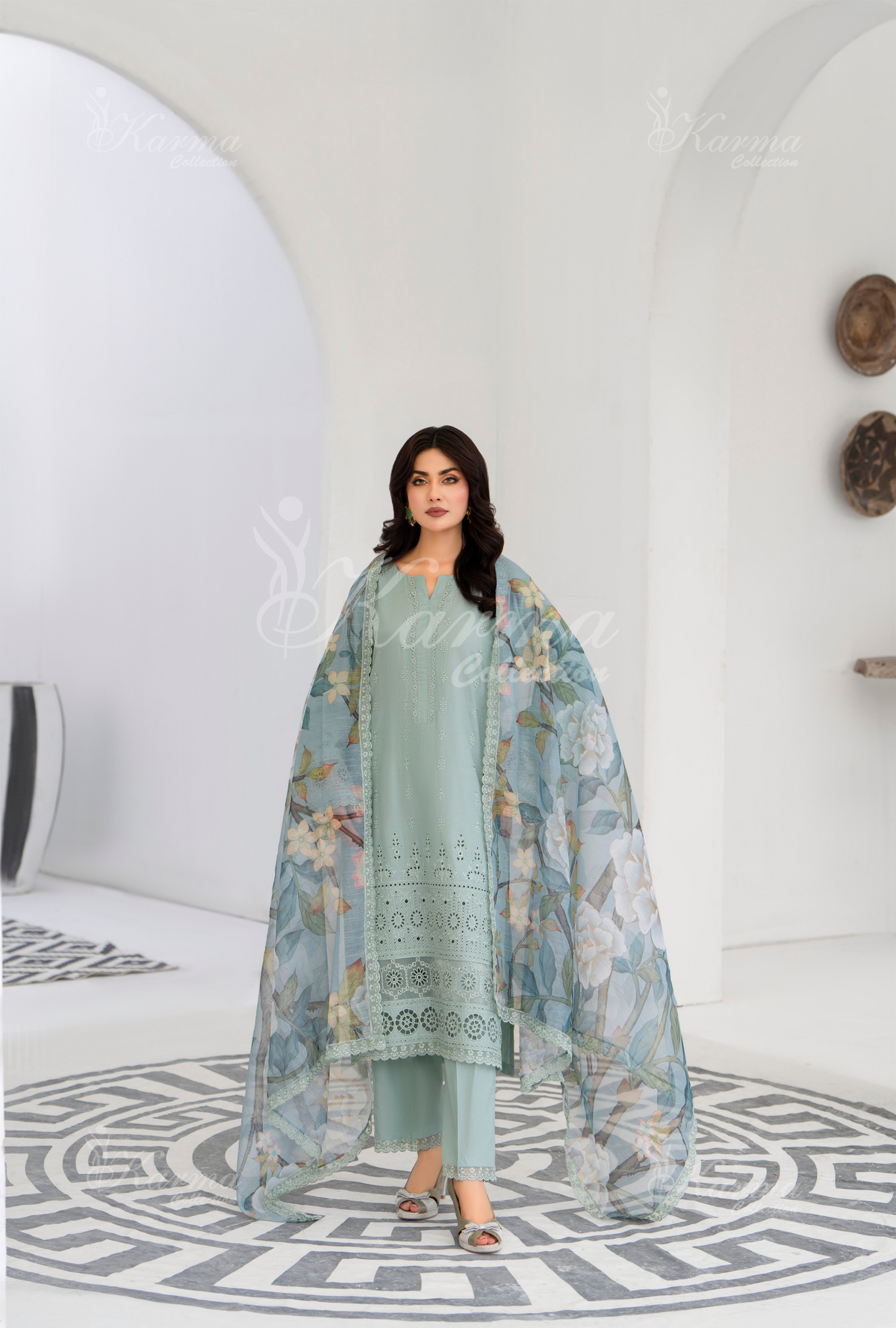 Afsana By KARMA COLLECTION (1394) Mint Blue Chikankari Edit Latest Volume 2