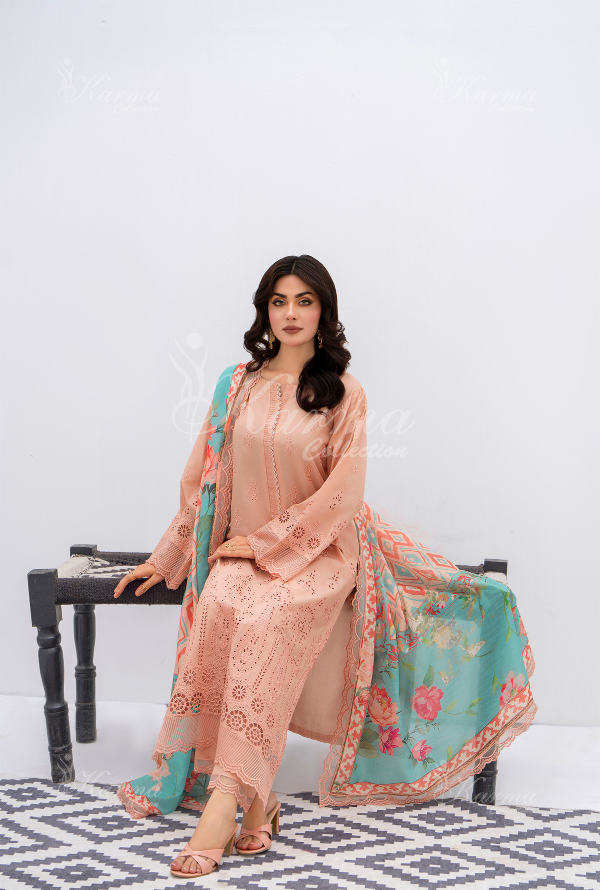 Afsana By KARMA COLLECTION (1390) Light SalmonChikankari Edit Latest Volume Causal 3 piece Suit