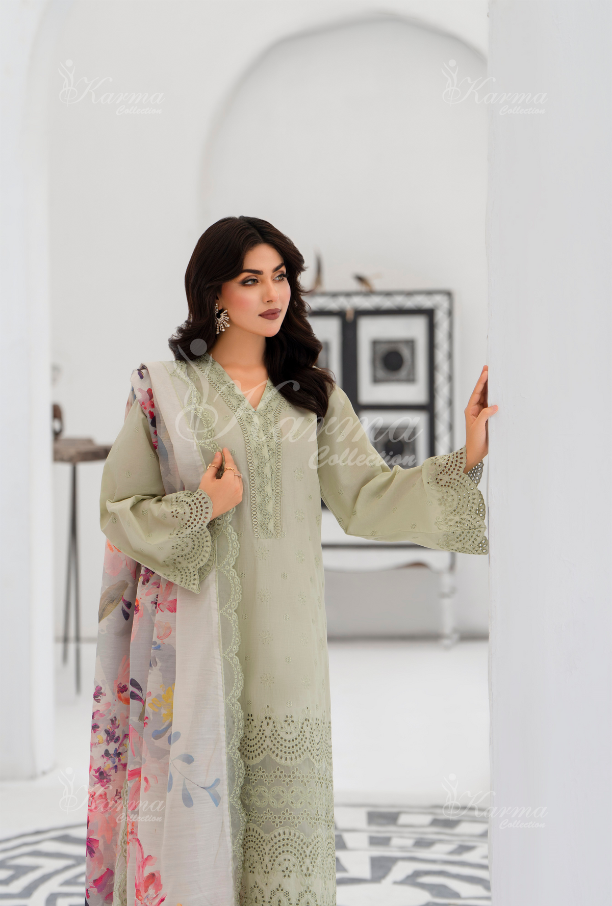 Afsana By KARMA COLLECTION (1386) Glacial GreenChikankari Edit Latest Volume Causal 3 piece Suit