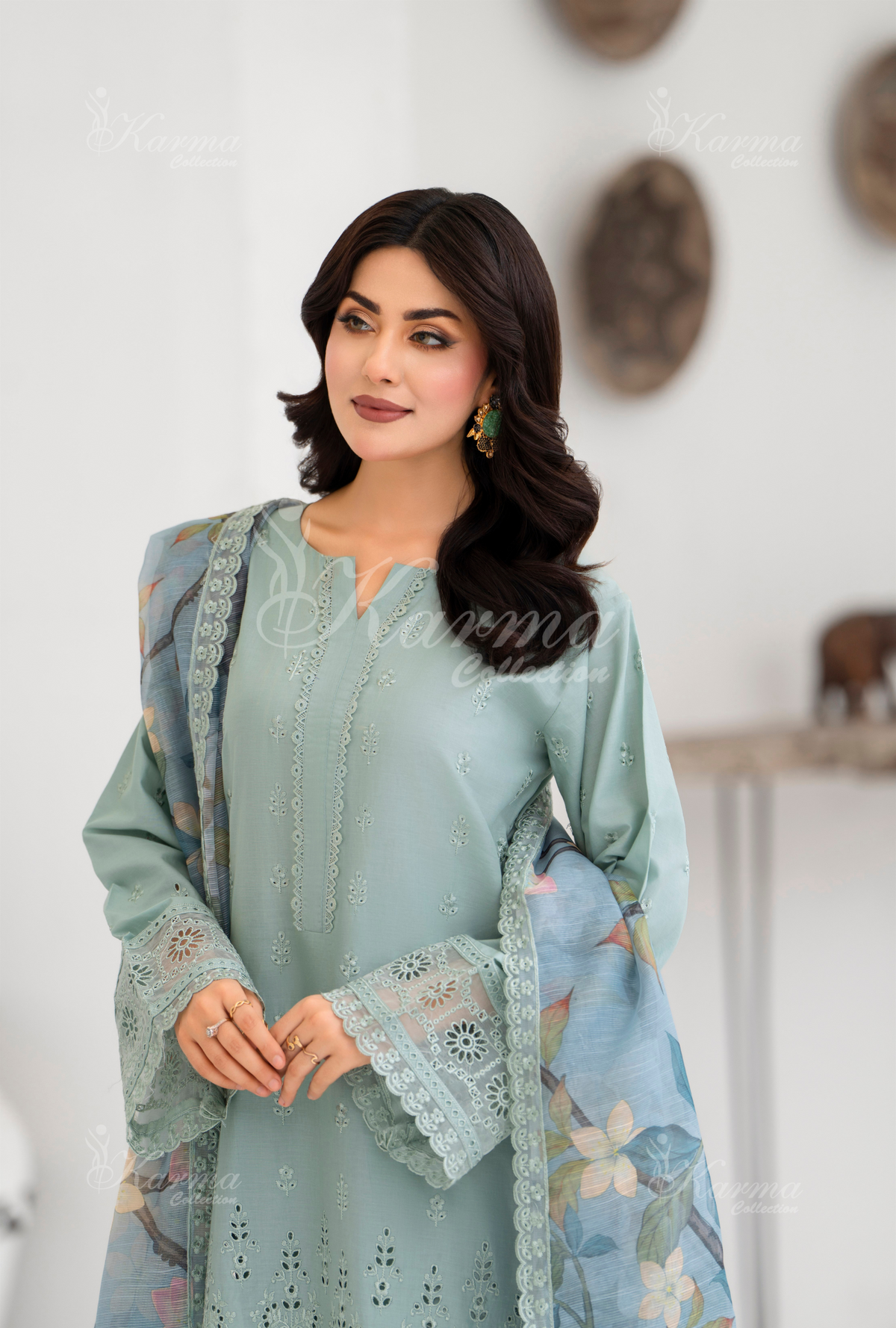 Afsana By KARMA COLLECTION (1394) Mint Blue Chikankari Edit Latest Volume 2